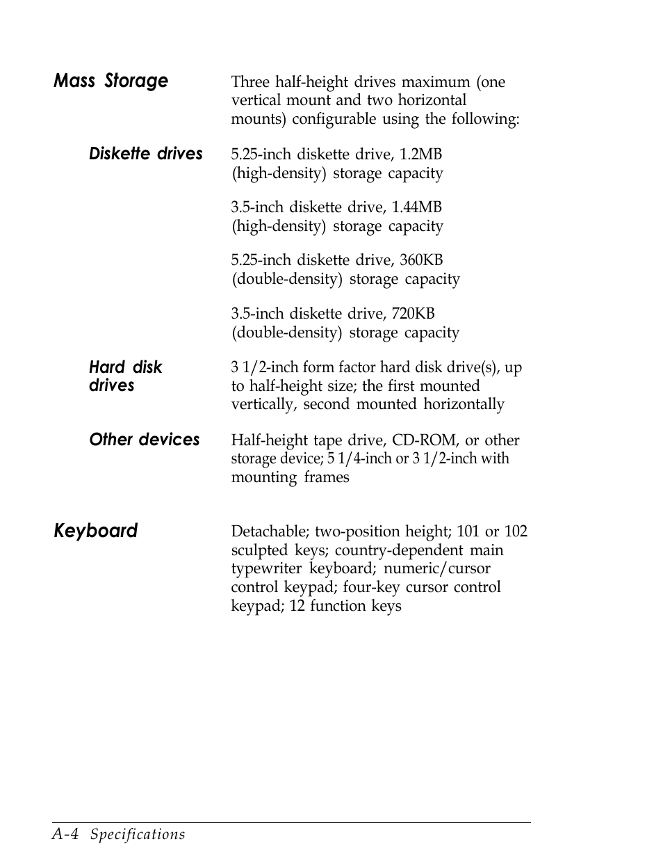 Mass storage, Keyboard | Epson Endeavor User Manual | Page 158 / 197