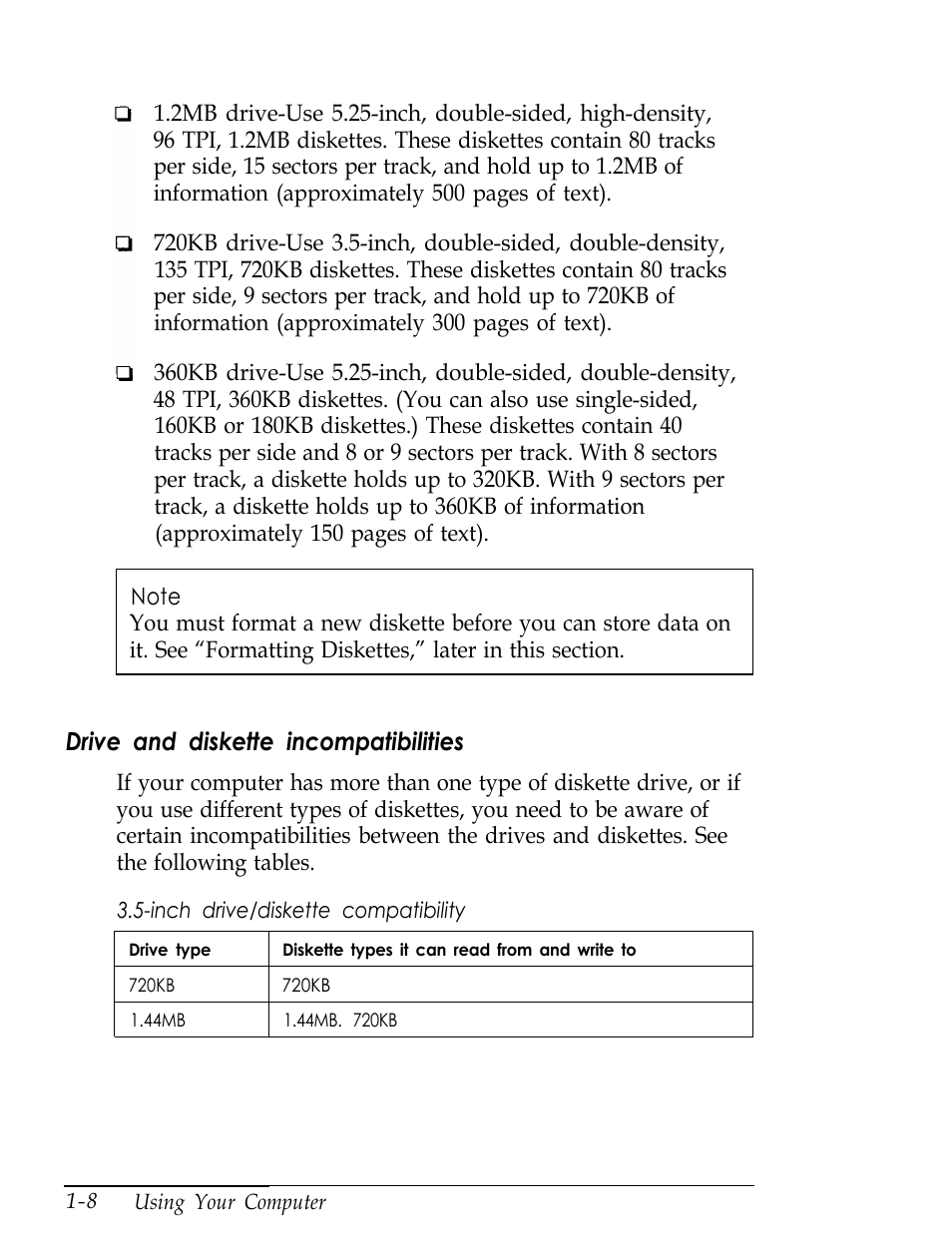 Drive and diskette incompatibilities | Epson Endeavor User Manual | Page 24 / 197