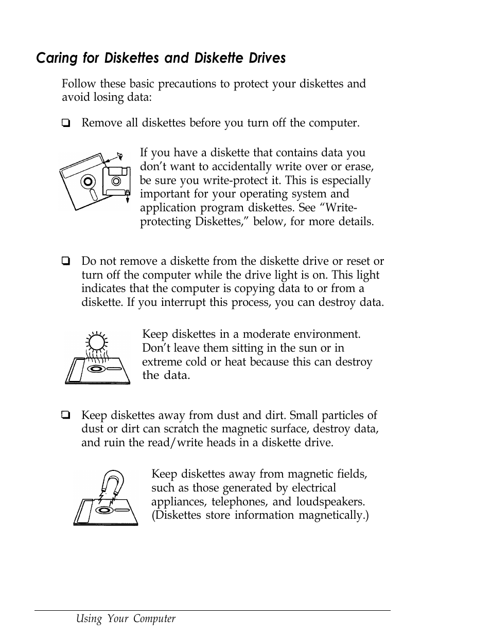 Caring for diskettes and diskette drives, L-10 | Epson Endeavor User Manual | Page 26 / 197