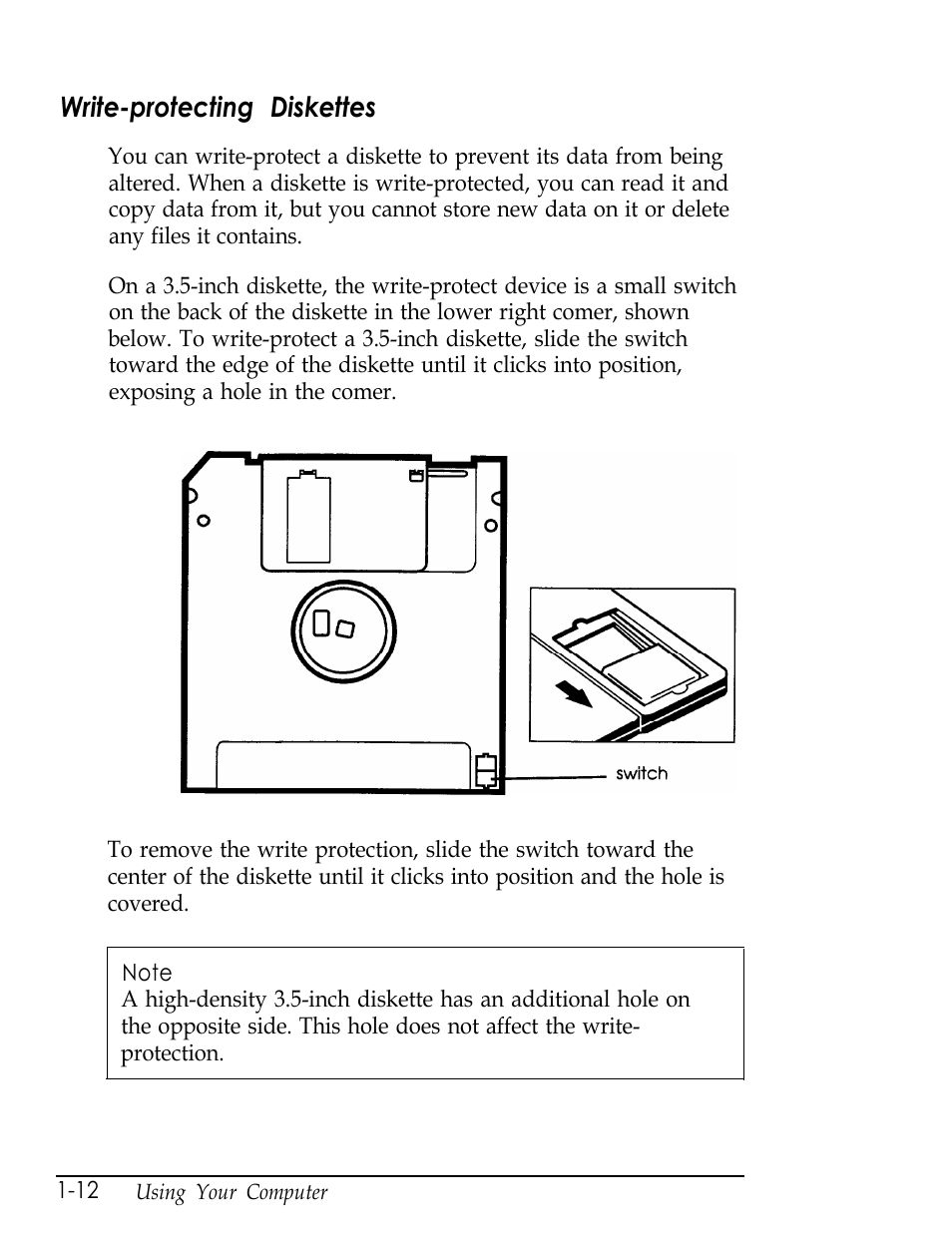 Write-protecting diskettes, L-12 | Epson Endeavor User Manual | Page 28 / 197