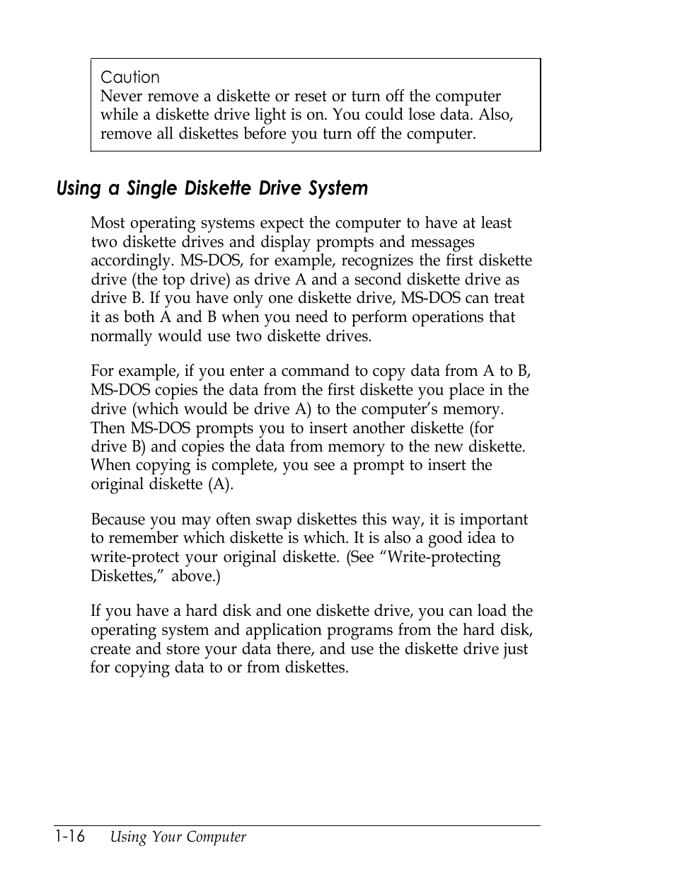 Using a single diskette drive system, L-16 | Epson Endeavor User Manual | Page 32 / 197