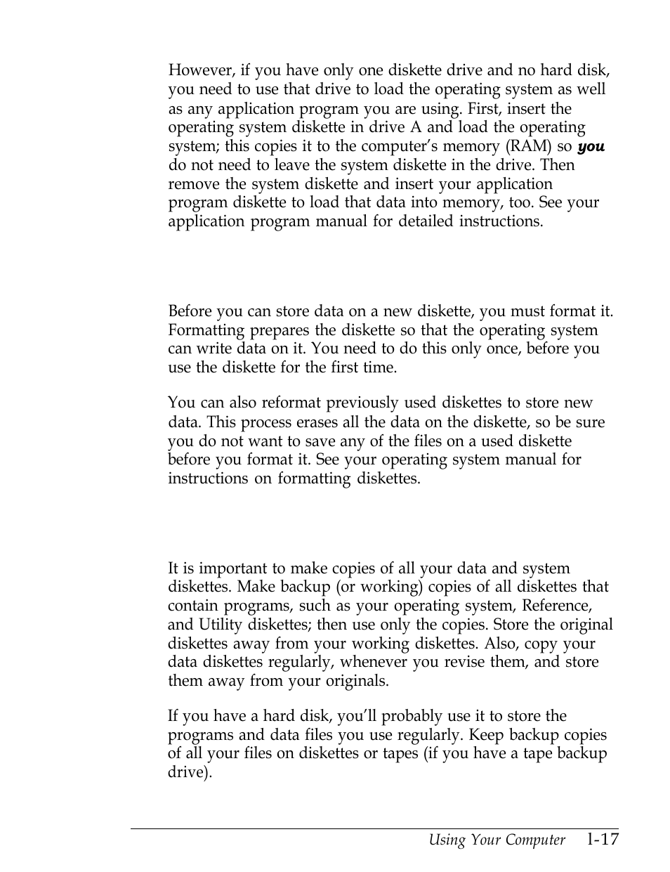 Formatting diskettes, Making backup copies, L-17 | Backup copies, Making | Epson Endeavor User Manual | Page 33 / 197