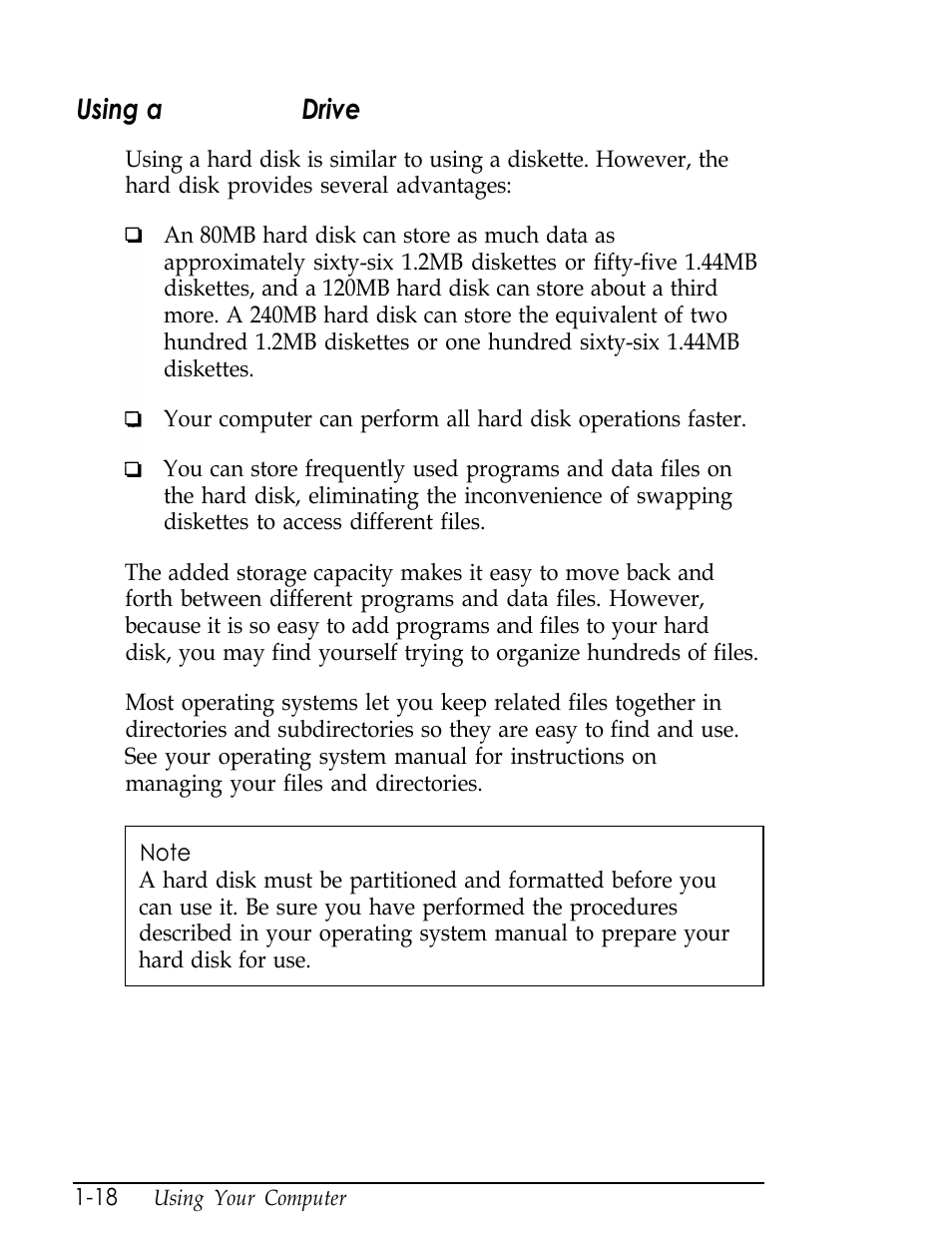 Using a hard disk drive, L-18, Hard disk | Using a, Drive | Epson Endeavor User Manual | Page 34 / 197