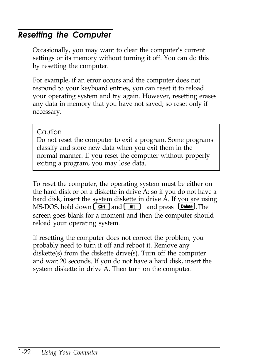 Resetting the computer, L-22 | Epson Endeavor User Manual | Page 38 / 197