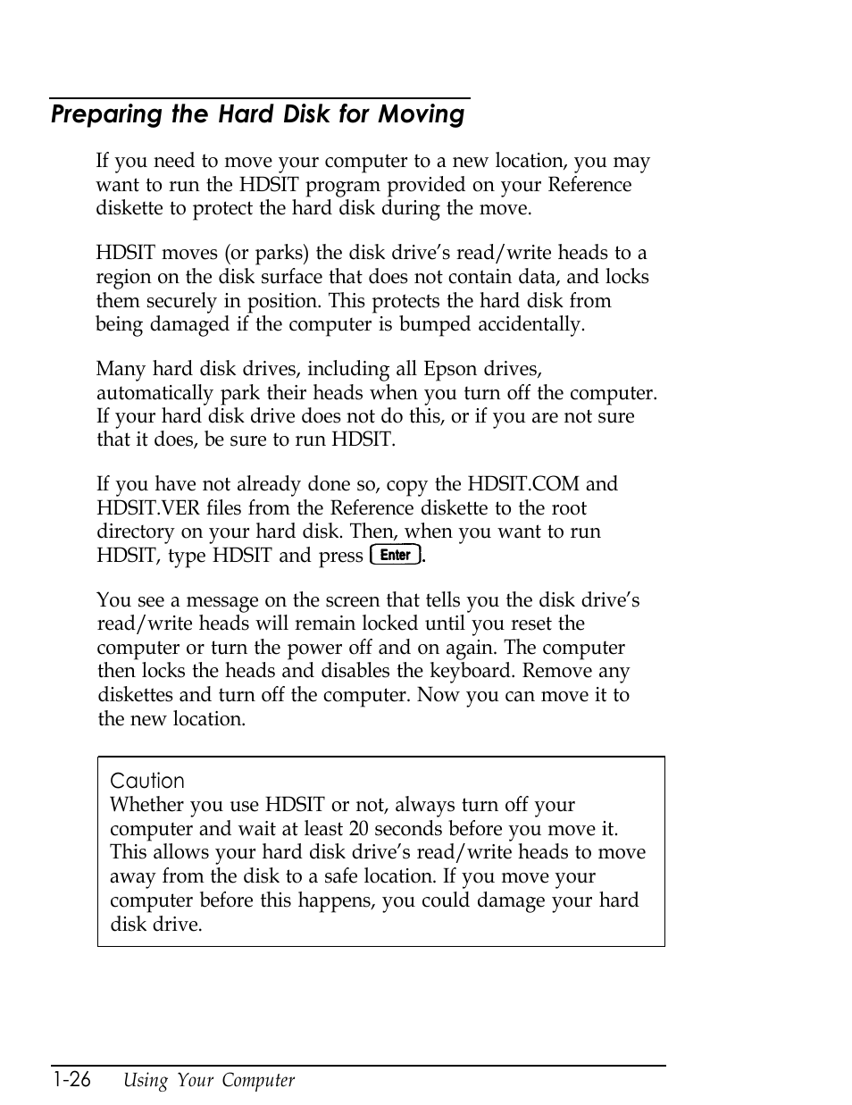 Preparing the hard disk for moving, L-26 | Epson Endeavor User Manual | Page 42 / 197