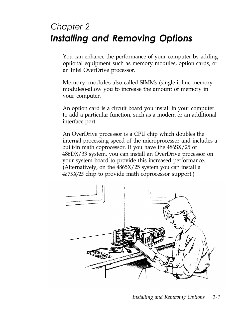 Chap 2-installing and removing options, Installing and removing options, Chapter 2 | Epson Endeavor User Manual | Page 44 / 197