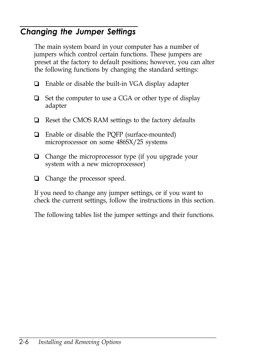 Changing the jumper settings | Epson Endeavor User Manual | Page 49 / 197