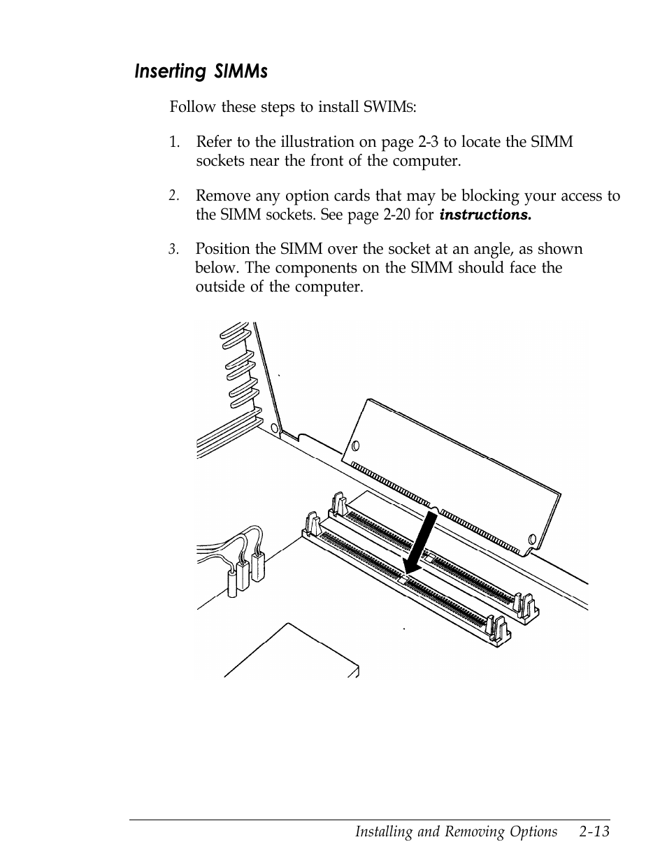 Inserting simms | Epson Endeavor User Manual | Page 56 / 197