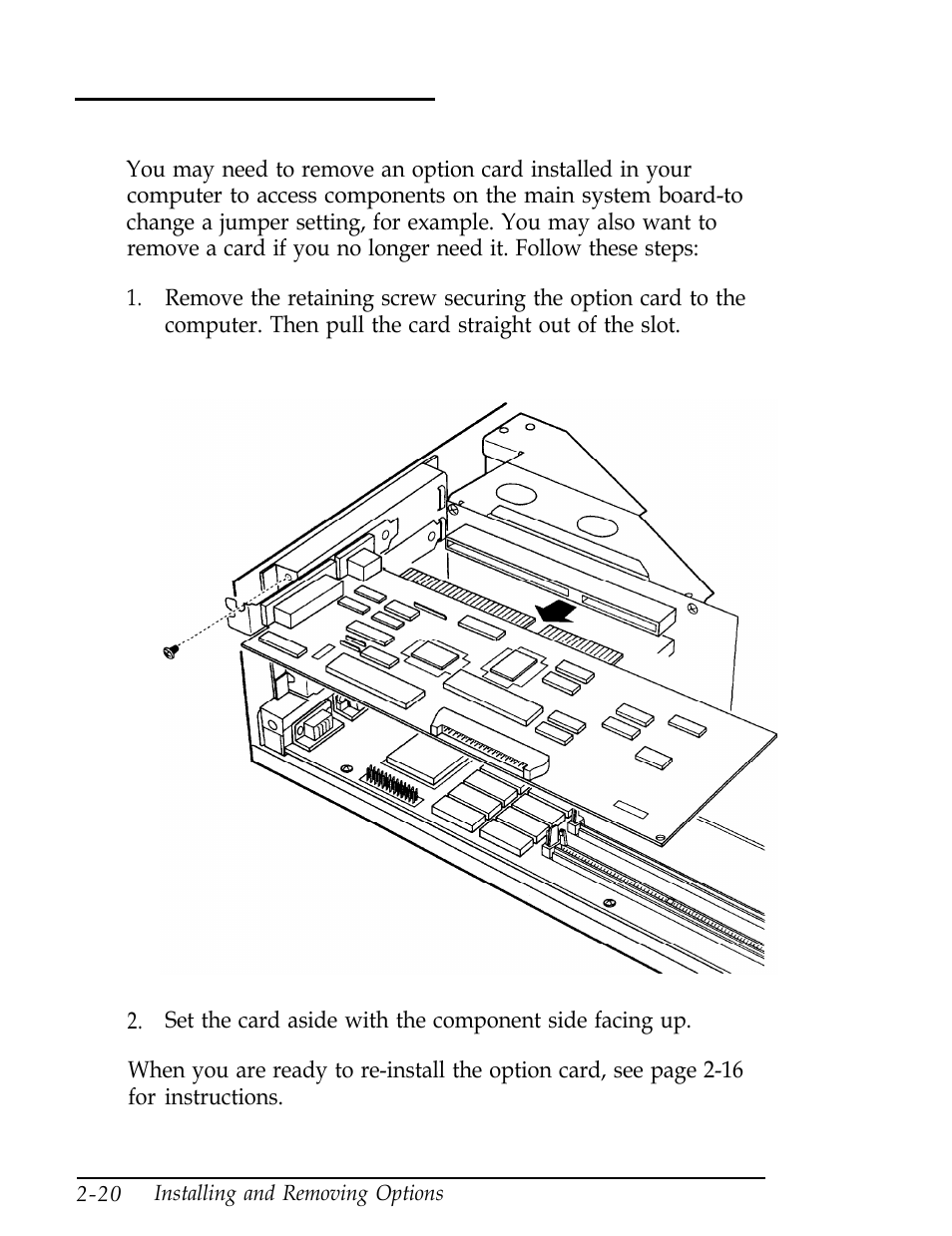 Removing an option card, Removing an option curd | Epson Endeavor User Manual | Page 63 / 197