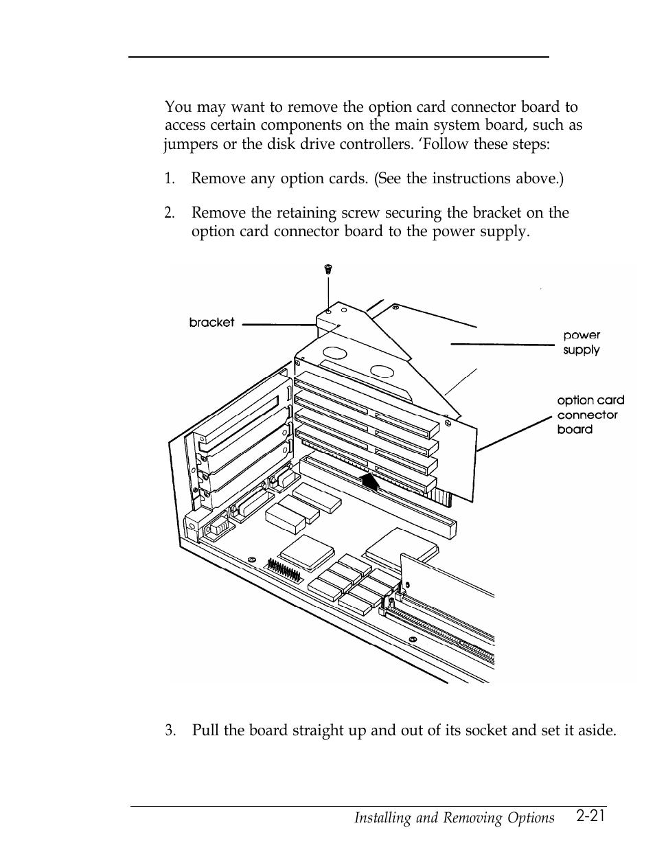 Removing an option card connector board, Removing the option card connector board | Epson Endeavor User Manual | Page 64 / 197