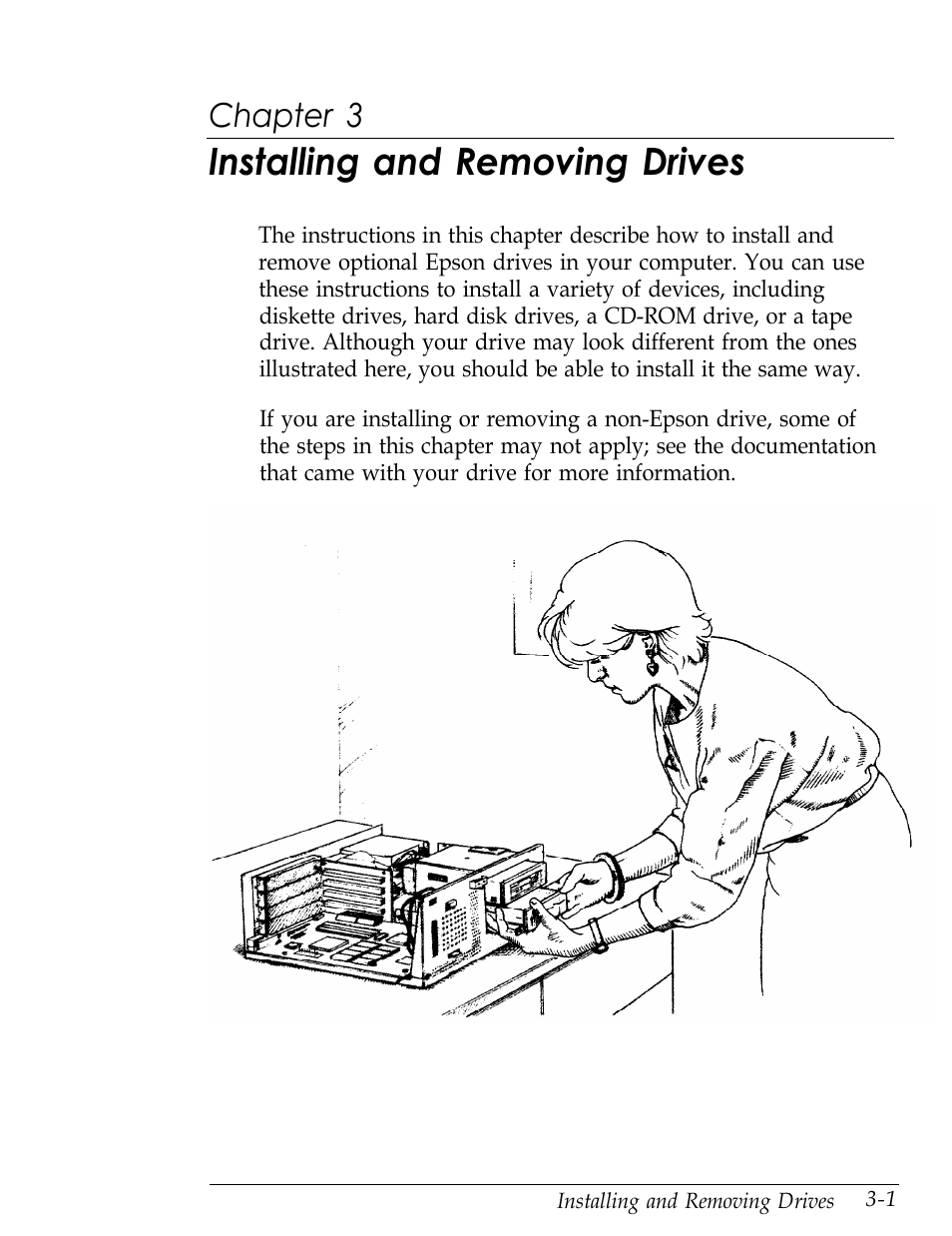 Chap 3-installing and removing drives, Installing and removing drives, Chapter 3 | Epson Endeavor User Manual | Page 74 / 197