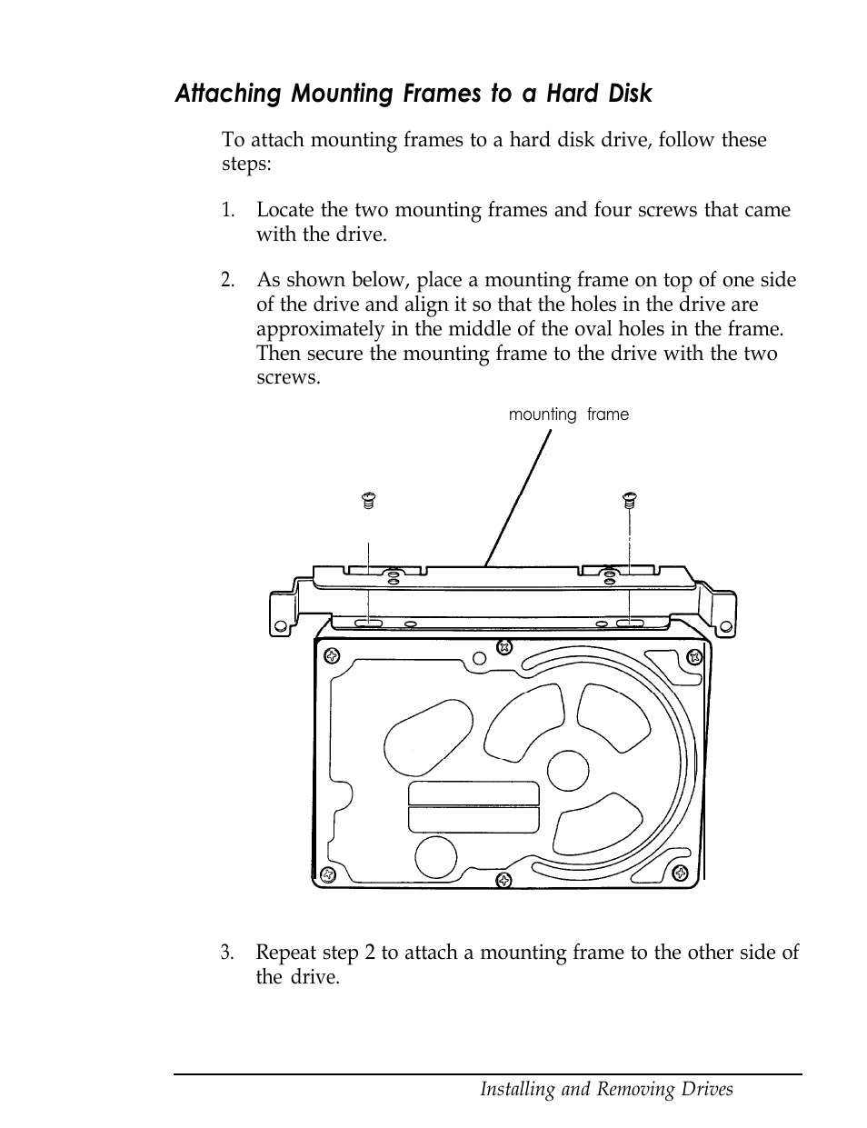 Attaching mounting frames to a hard, Attaching mounting frames to a hard disk | Epson Endeavor User Manual | Page 92 / 197