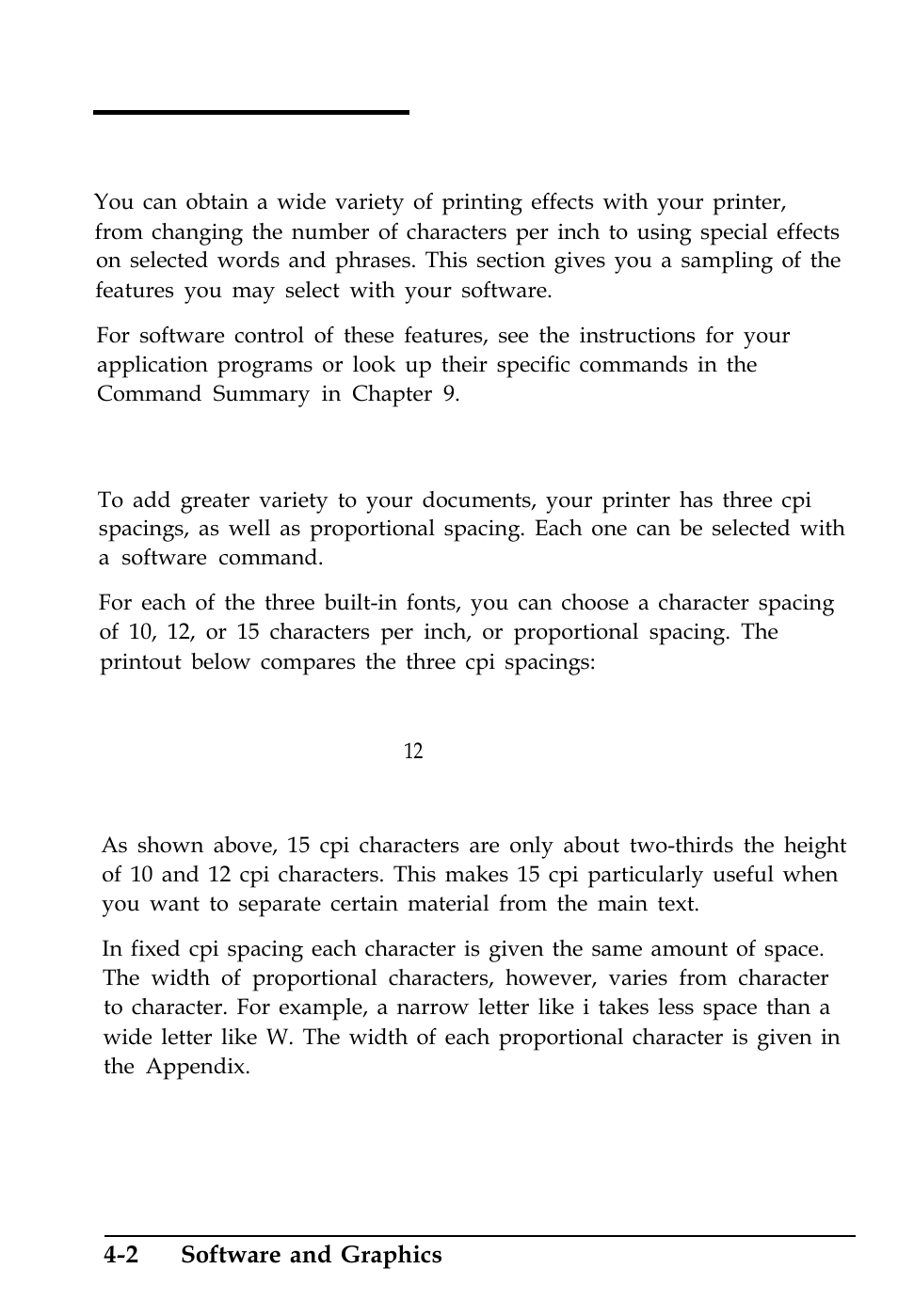 Enhancing your printing, Character spacing, This is 10 cpi printing. this is | Cpi printing | Epson 4500 User Manual | Page 109 / 317