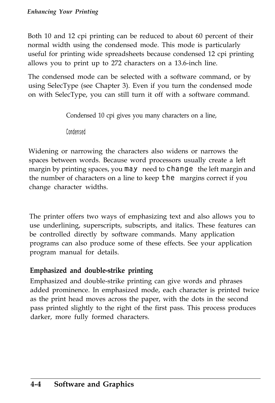 Special effects and emphasis, 12 cpi gives you even lore characters on a line | Epson 4500 User Manual | Page 111 / 317