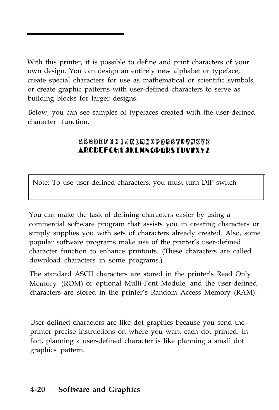 User-defined characters, Designing your characters, 20 software and graphics | Epson 4500 User Manual | Page 127 / 317