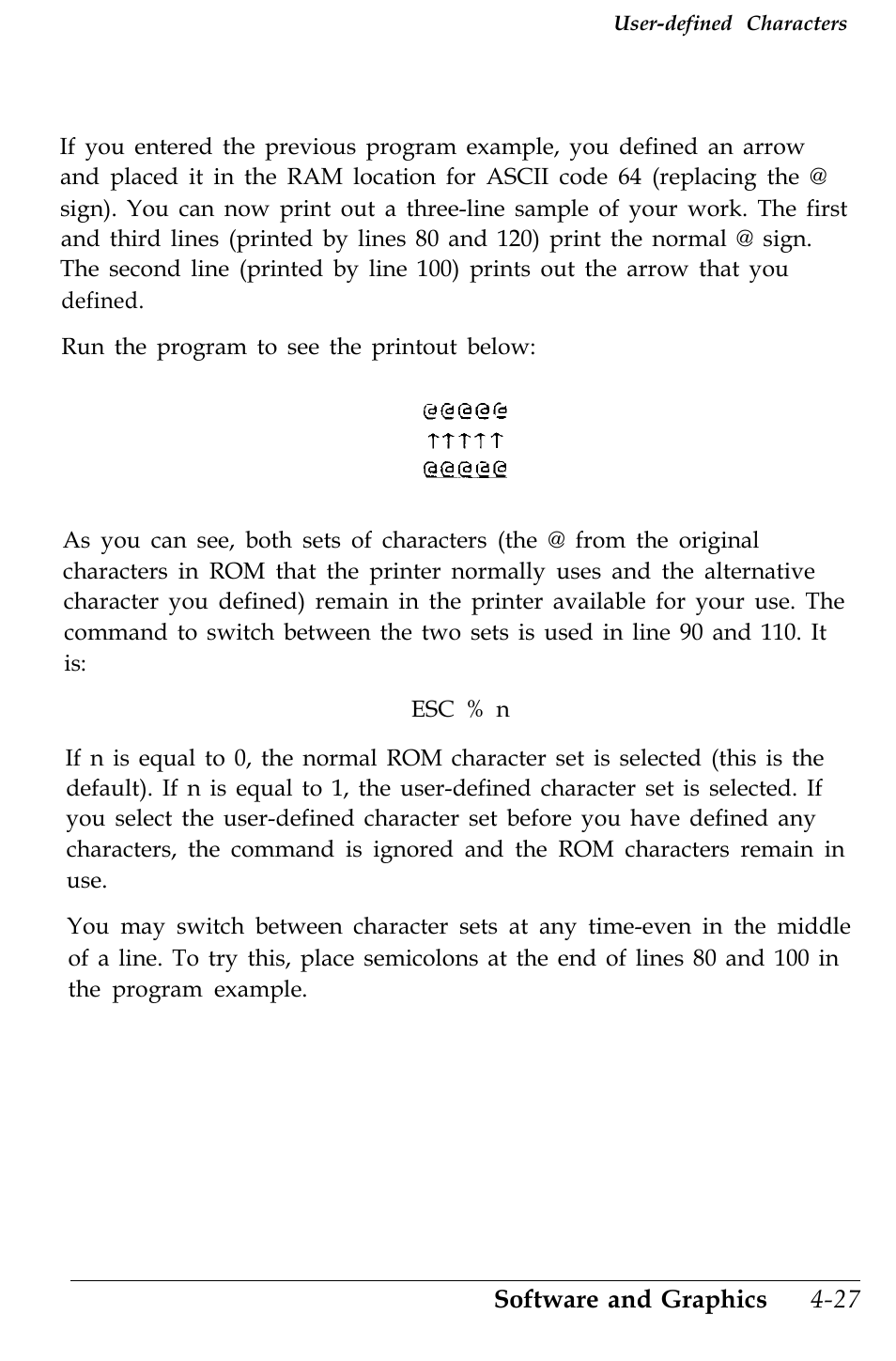 Printing user-defined characters | Epson 4500 User Manual | Page 134 / 317