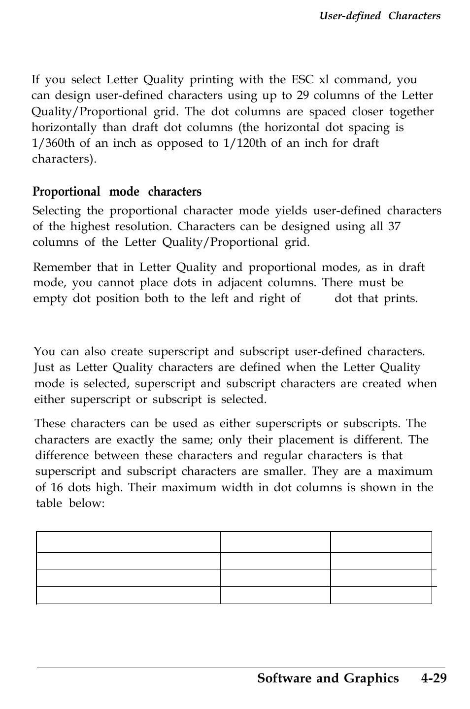 Letter quality characters, Superscripts and subscripts | Epson 4500 User Manual | Page 136 / 317