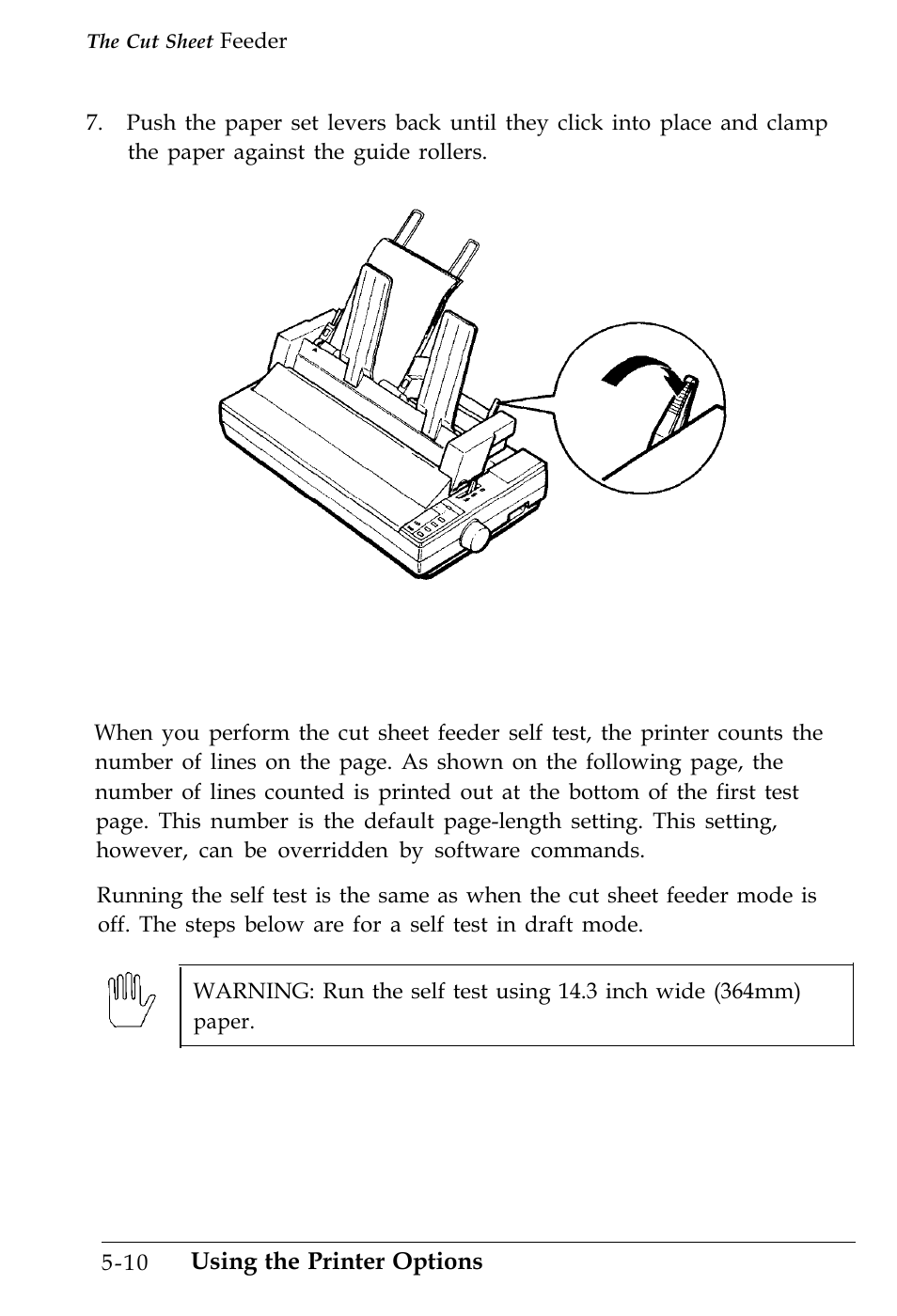 Testing the printer in the cut sheet feeder mode | Epson 4500 User Manual | Page 148 / 317
