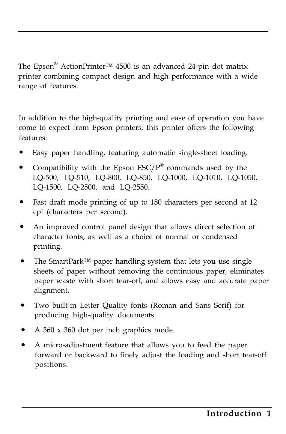 Introduction, Features | Epson 4500 User Manual | Page 17 / 317