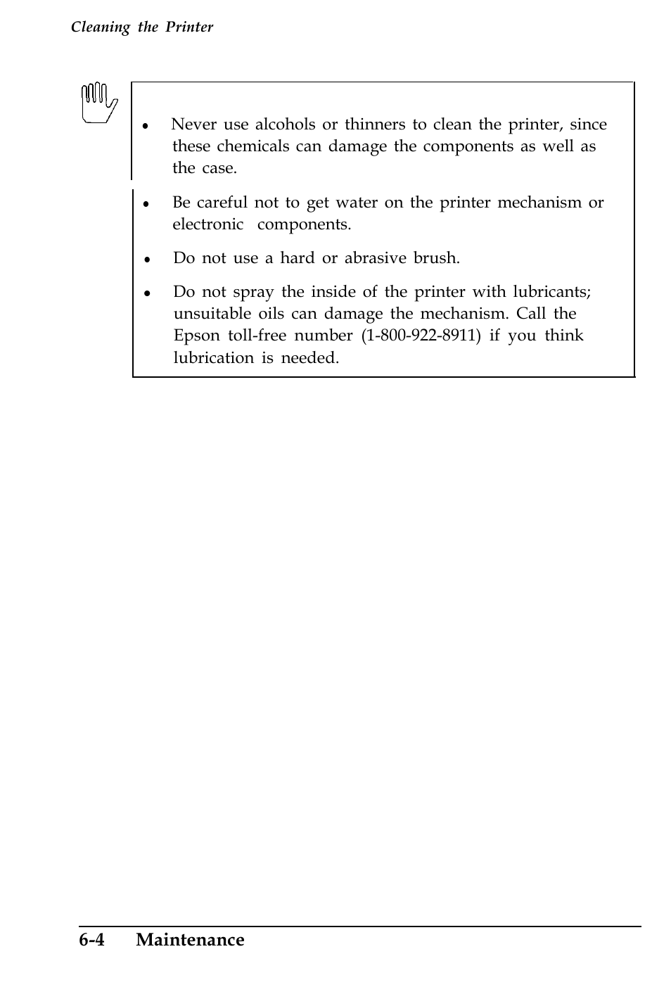 Warnings, 4 maintenance | Epson 4500 User Manual | Page 192 / 317