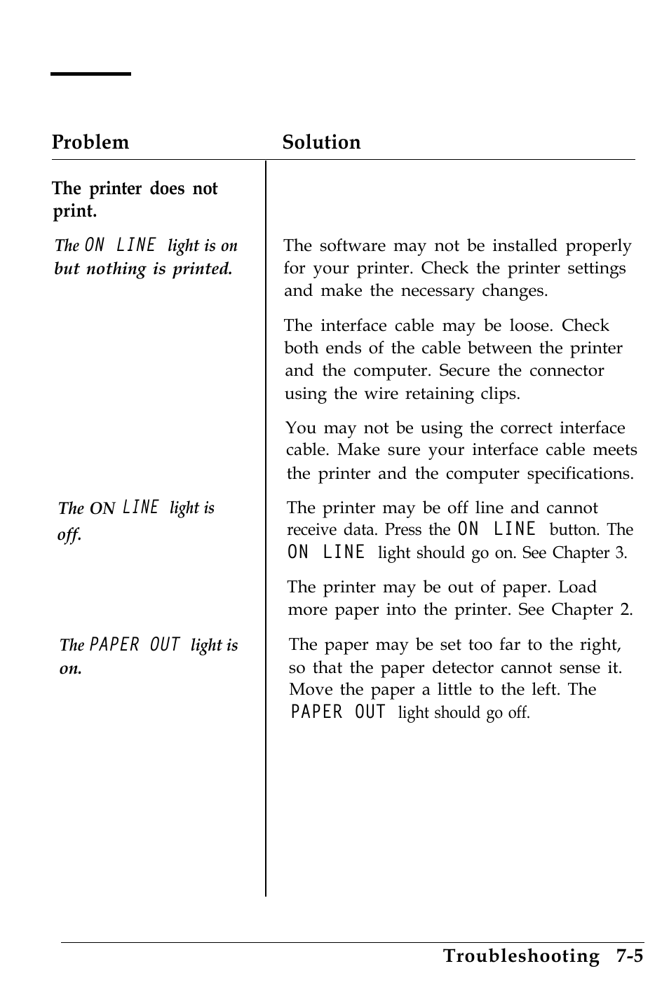 Printing, Printing problem solution | Epson 4500 User Manual | Page 207 / 317