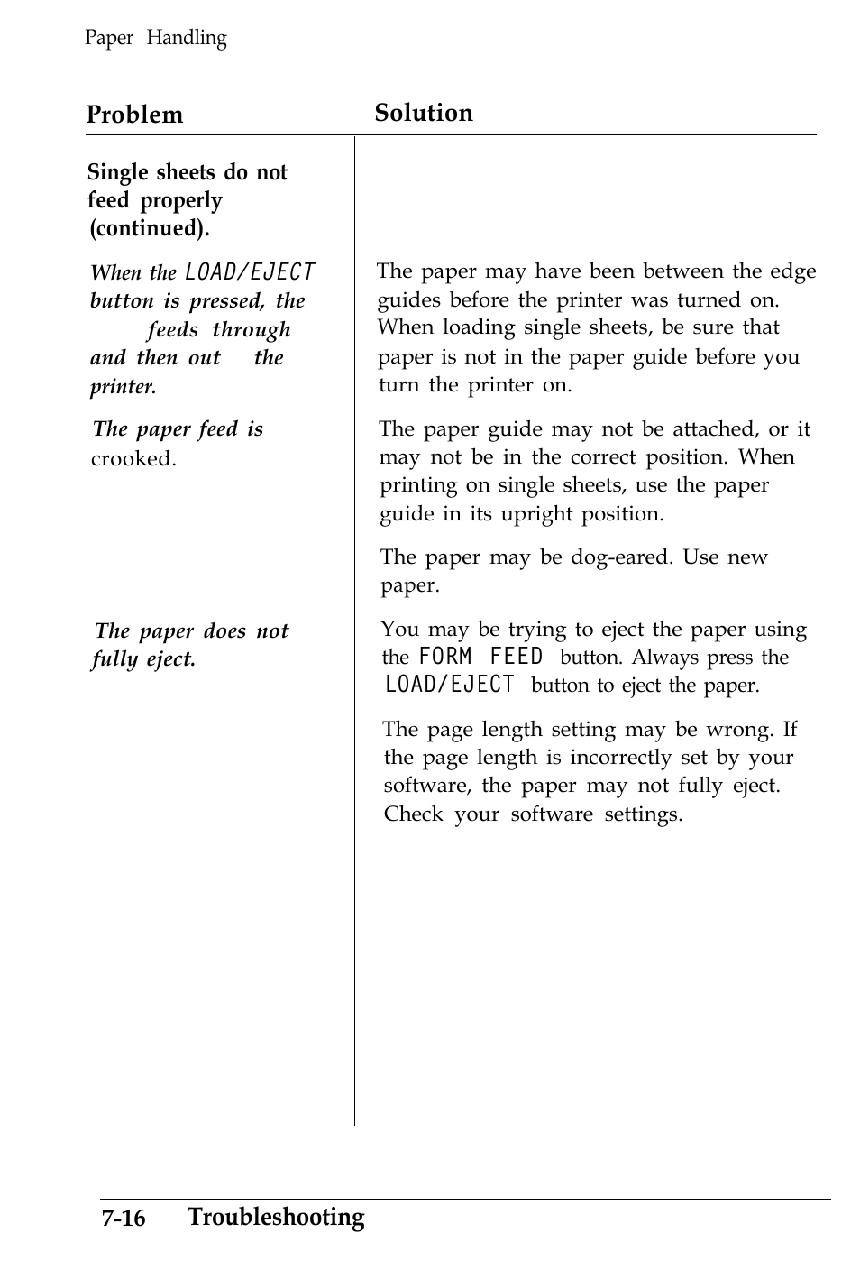 Problem solution, Troubleshooting | Epson 4500 User Manual | Page 218 / 317