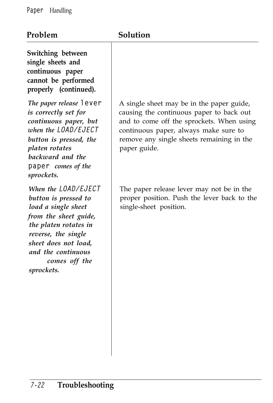 Problem solution, Troubleshooting | Epson 4500 User Manual | Page 224 / 317