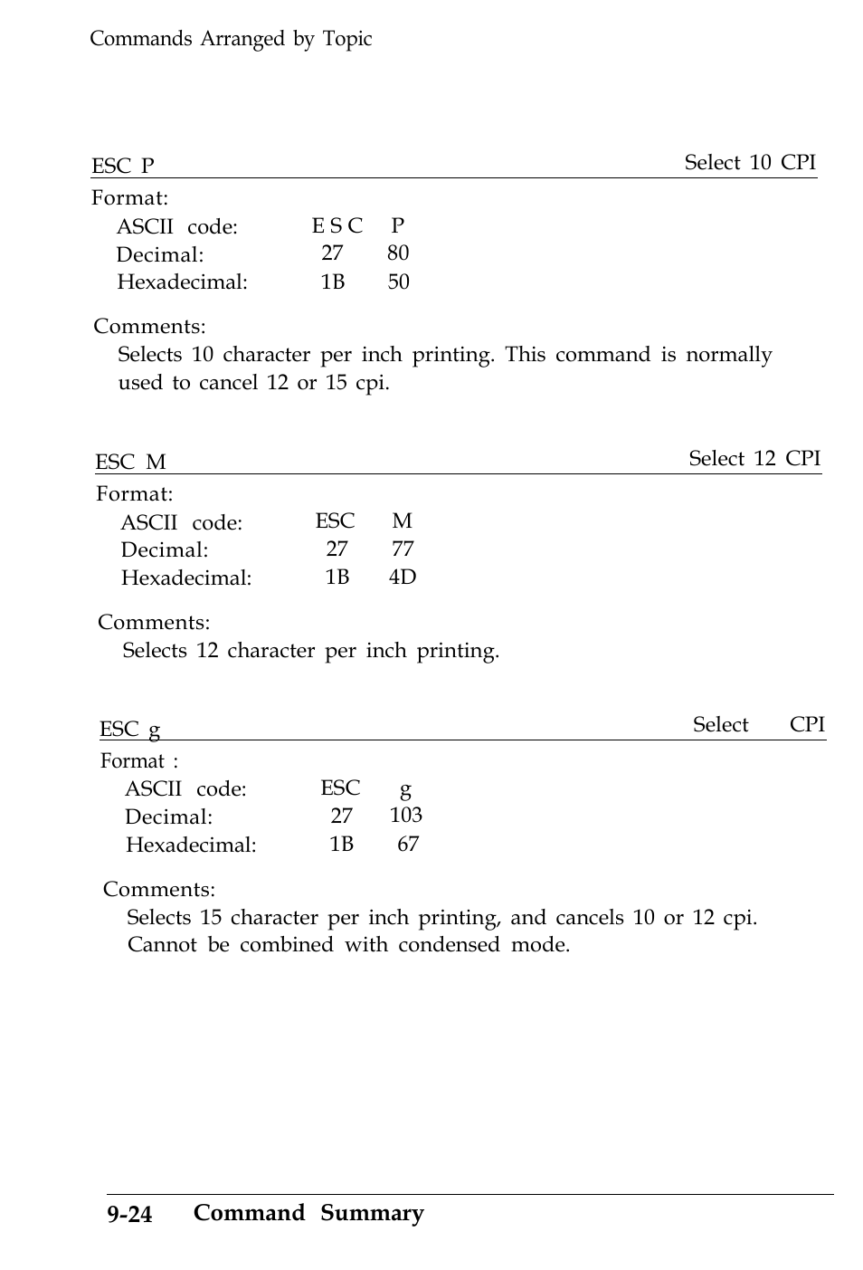Print size and character width | Epson 4500 User Manual | Page 275 / 317