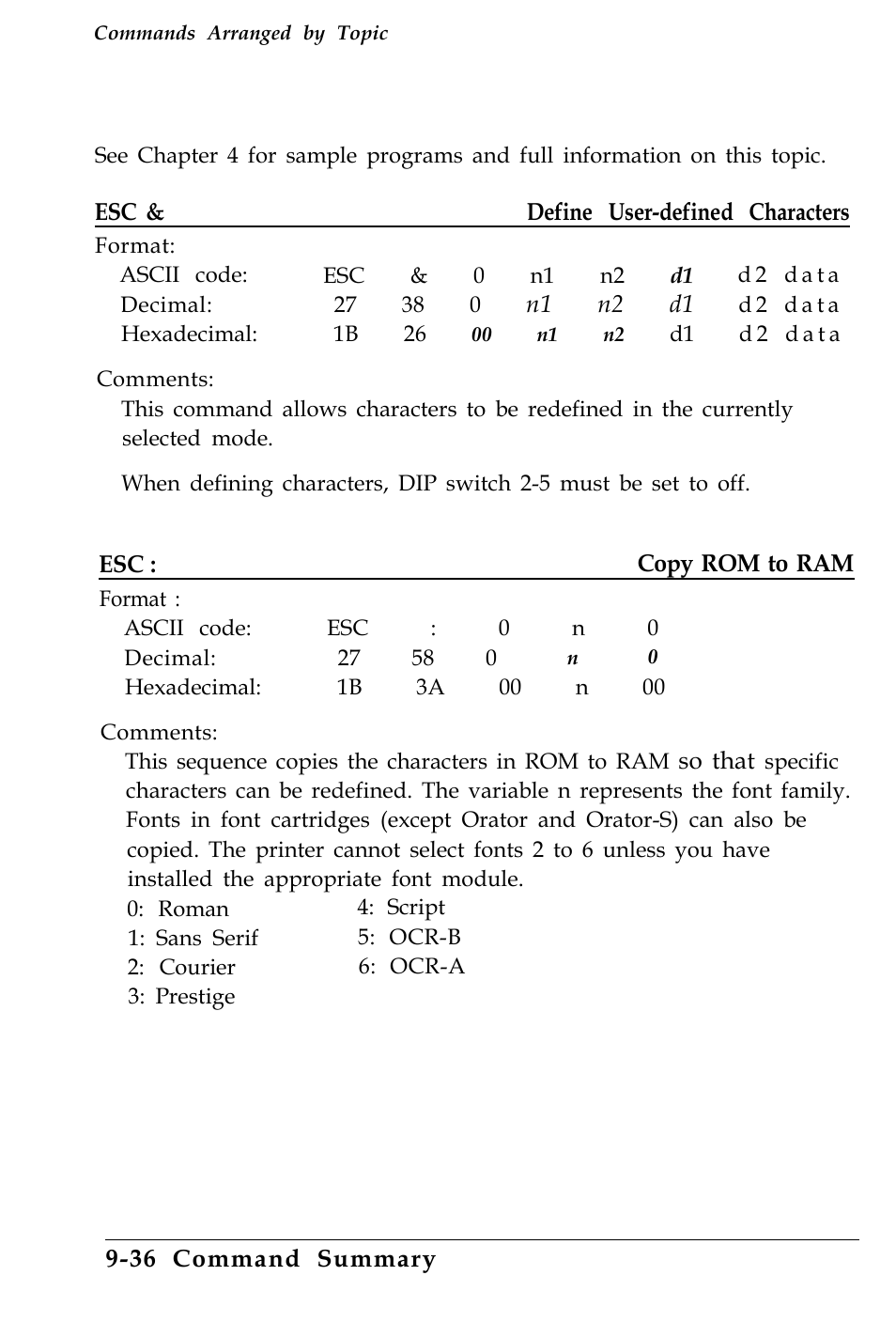User-defined characters | Epson 4500 User Manual | Page 287 / 317