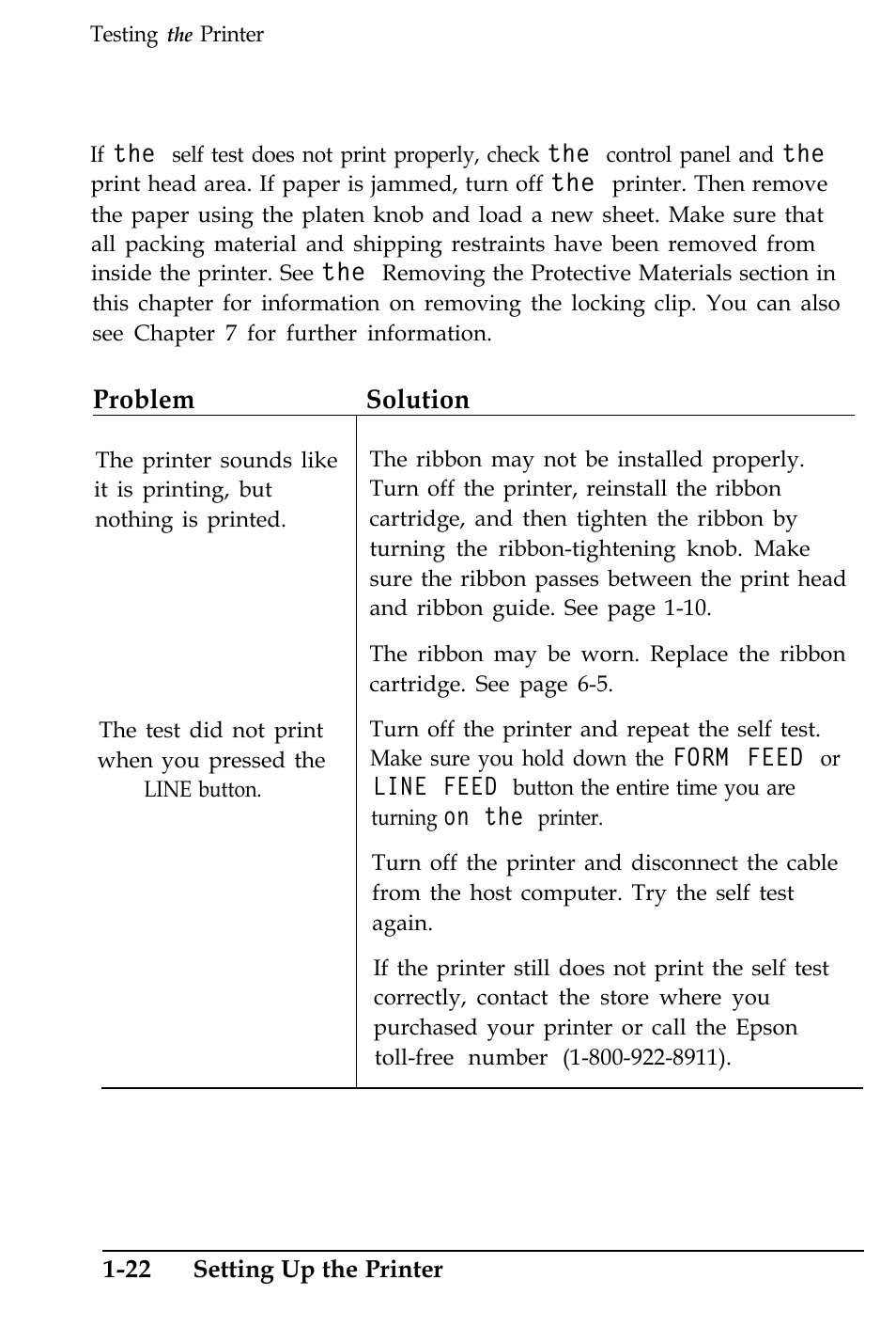 If the self test does not work, Problem solution | Epson 4500 User Manual | Page 44 / 317