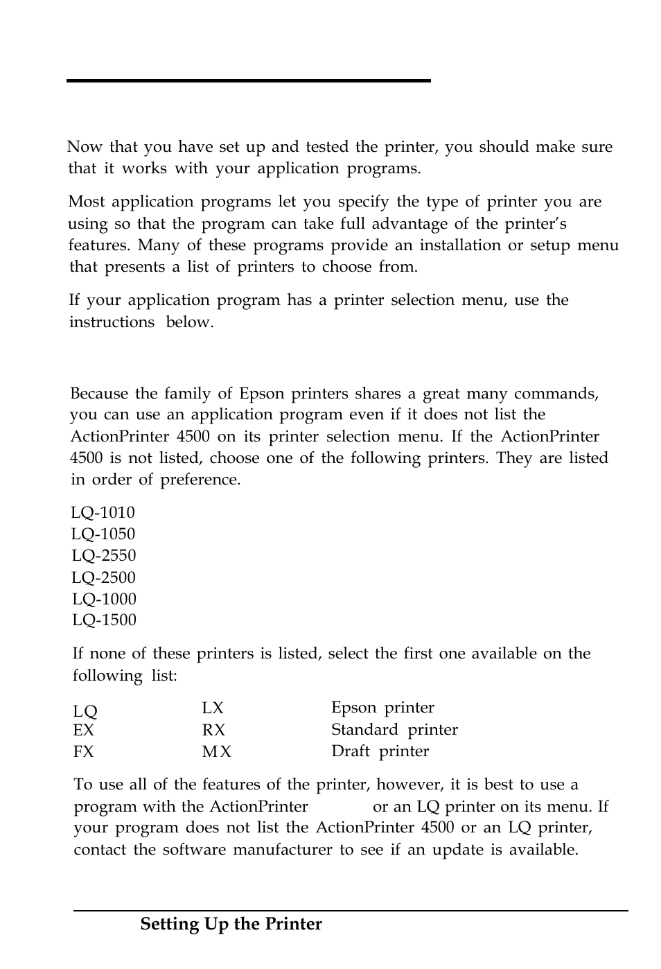 Setting up your application software, Choosing from a menu | Epson 4500 User Manual | Page 48 / 317