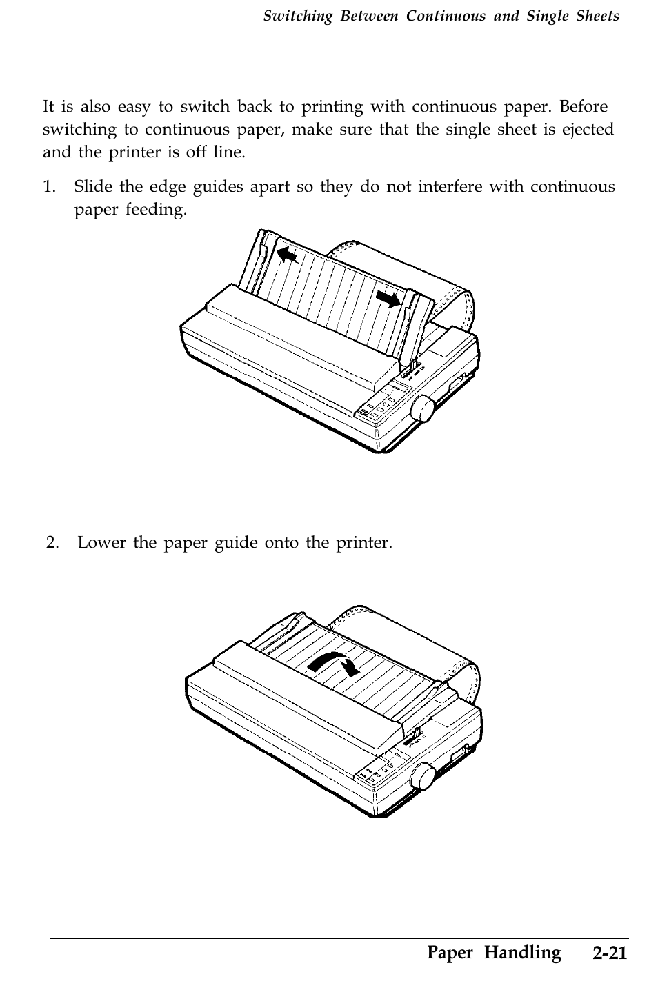 Switching back to continuous paper | Epson 4500 User Manual | Page 69 / 317