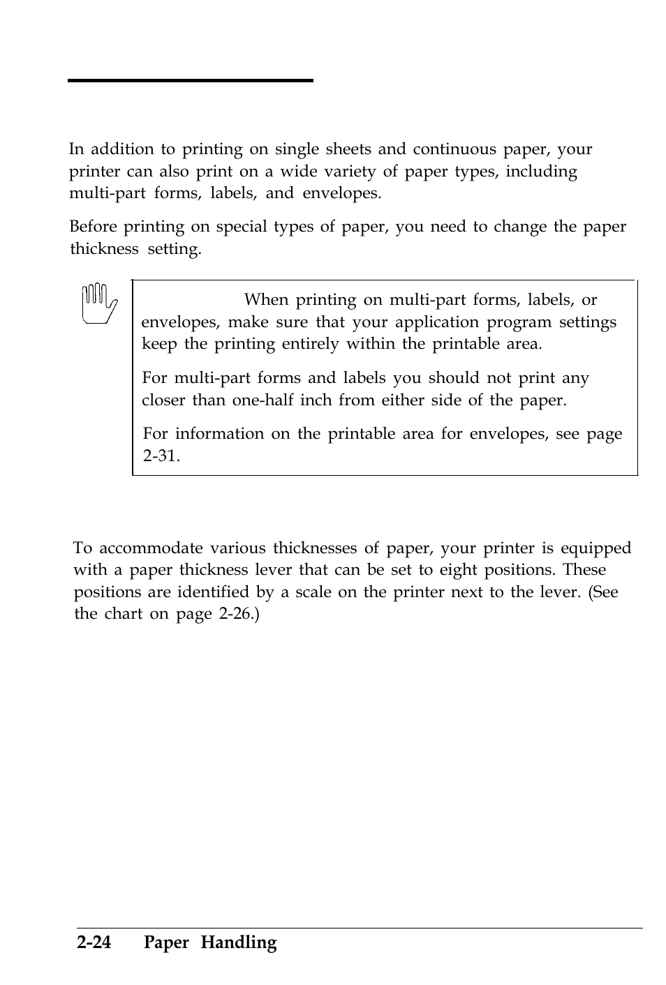 Printing on special paper, The paper thickness lever | Epson 4500 User Manual | Page 72 / 317