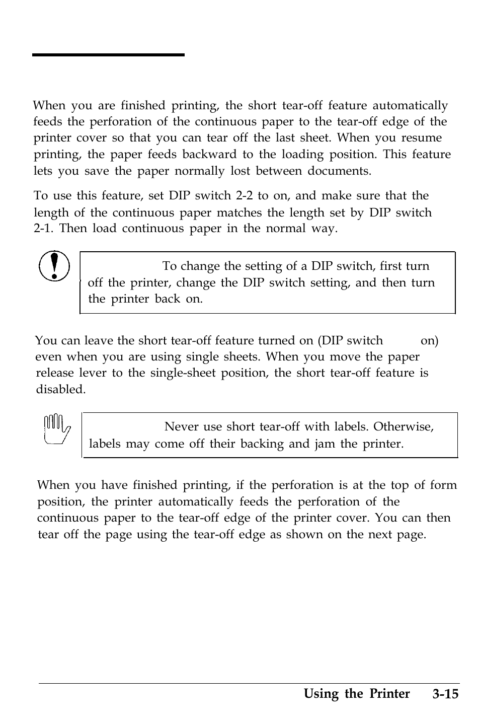 Using short tear-off | Epson 4500 User Manual | Page 94 / 317