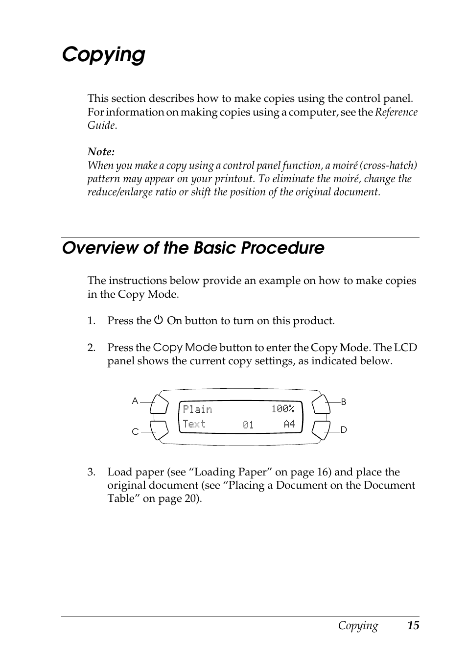 Copying, Overview of the basic procedure | Epson STYLUS RX500 User Manual | Page 15 / 99