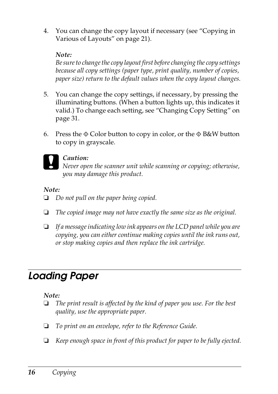 Loading paper | Epson STYLUS RX500 User Manual | Page 16 / 99