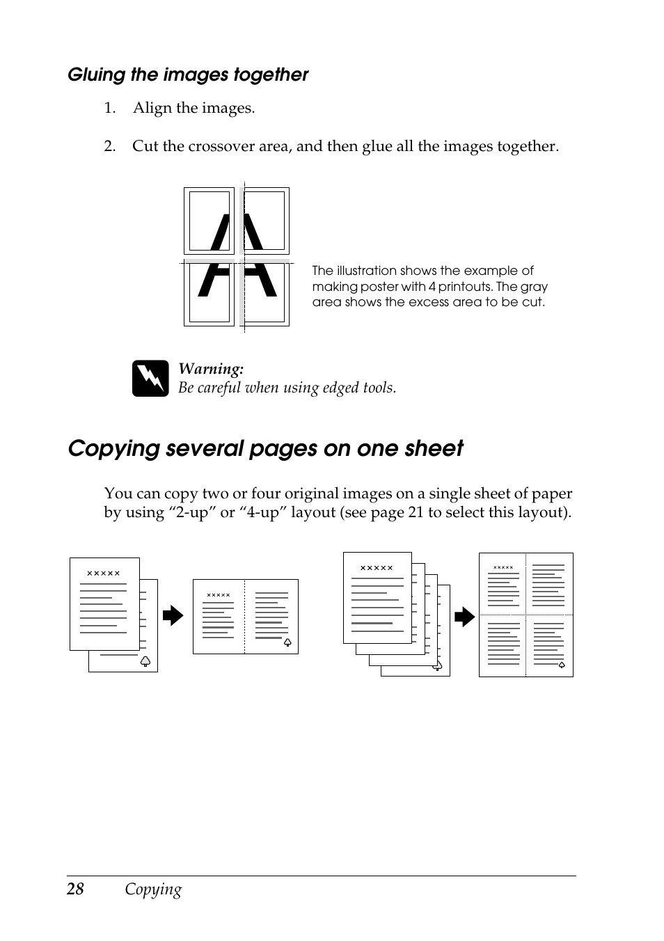 Copying several pages on one sheet | Epson STYLUS RX500 User Manual | Page 28 / 99