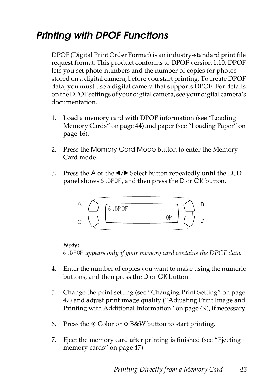 Printing with dpof functions | Epson STYLUS RX500 User Manual | Page 43 / 99