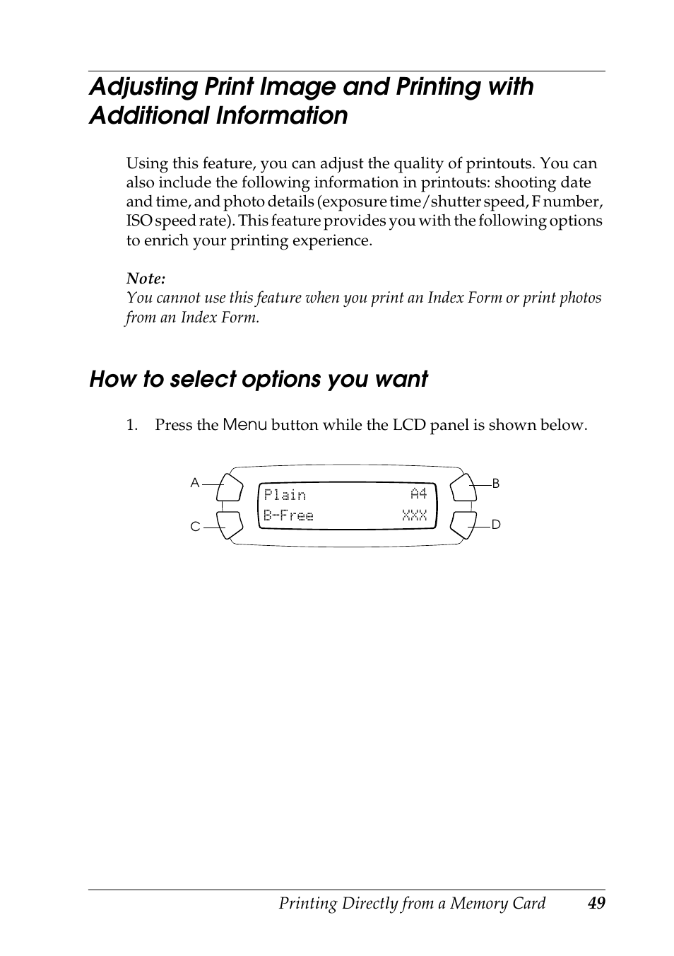 How to select options you want | Epson STYLUS RX500 User Manual | Page 49 / 99