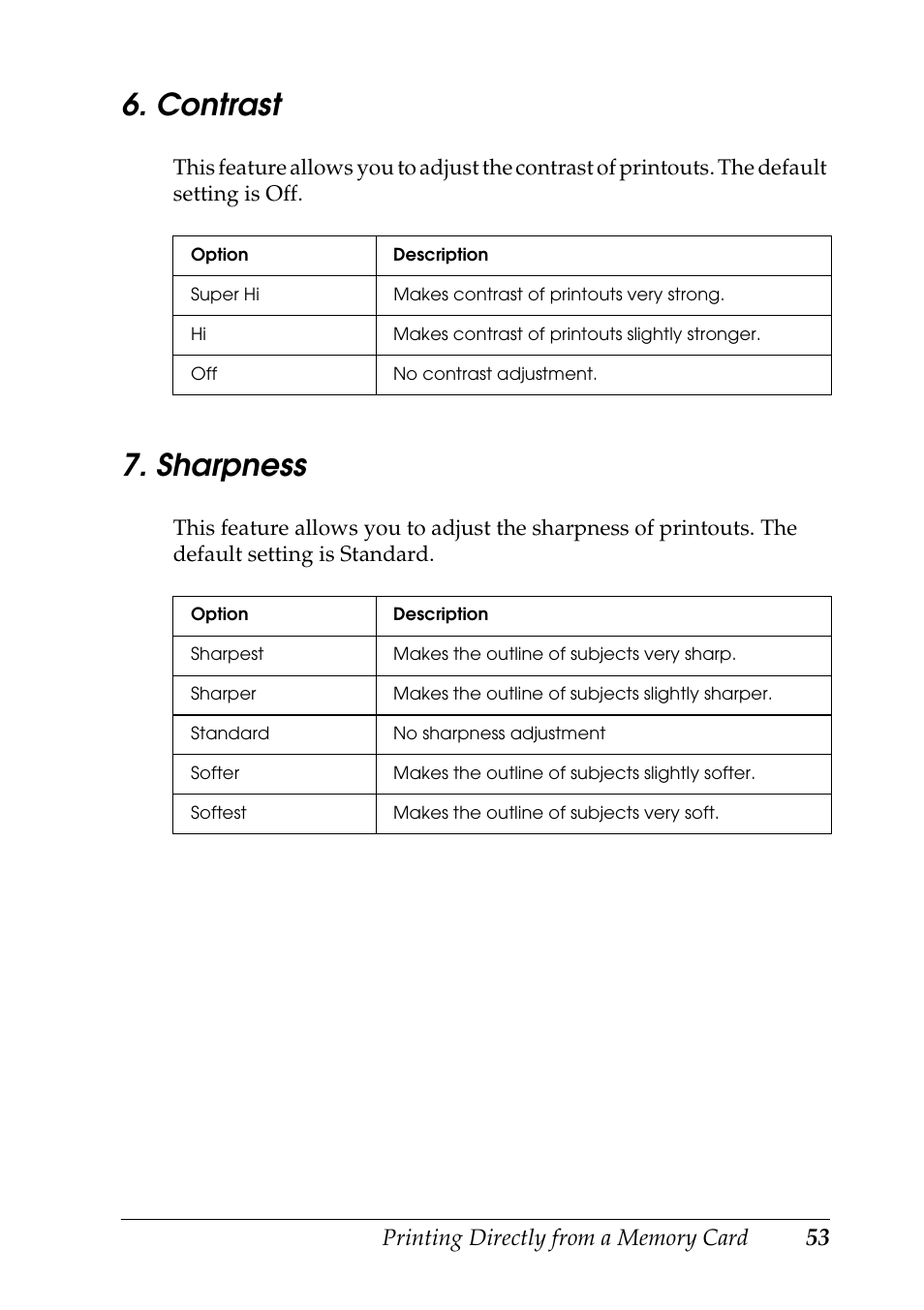 Contrast 7. sharpness, Contrast, Sharpness | Epson STYLUS RX500 User Manual | Page 53 / 99