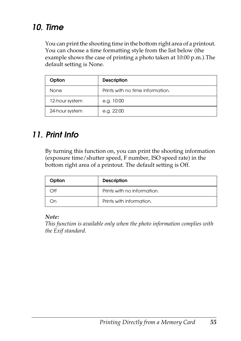 Time 11. print info, 10 . . . . time, 11 . . . . print info | Epson STYLUS RX500 User Manual | Page 55 / 99