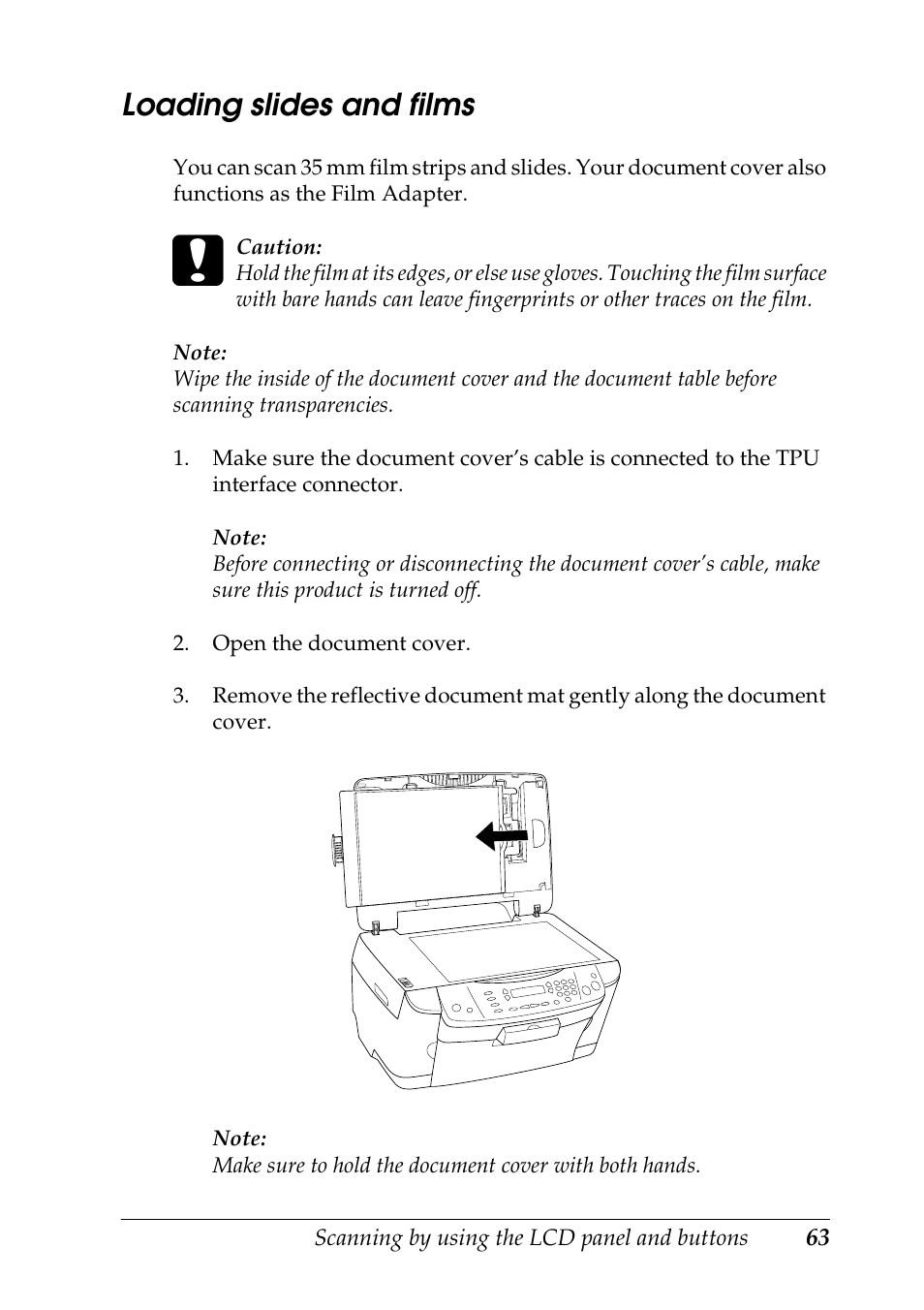 Loading slides and films | Epson STYLUS RX500 User Manual | Page 63 / 99