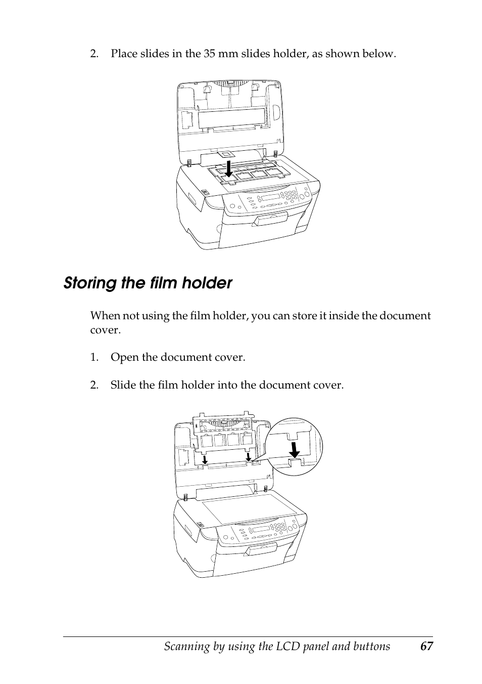 Storing the film holder | Epson STYLUS RX500 User Manual | Page 67 / 99