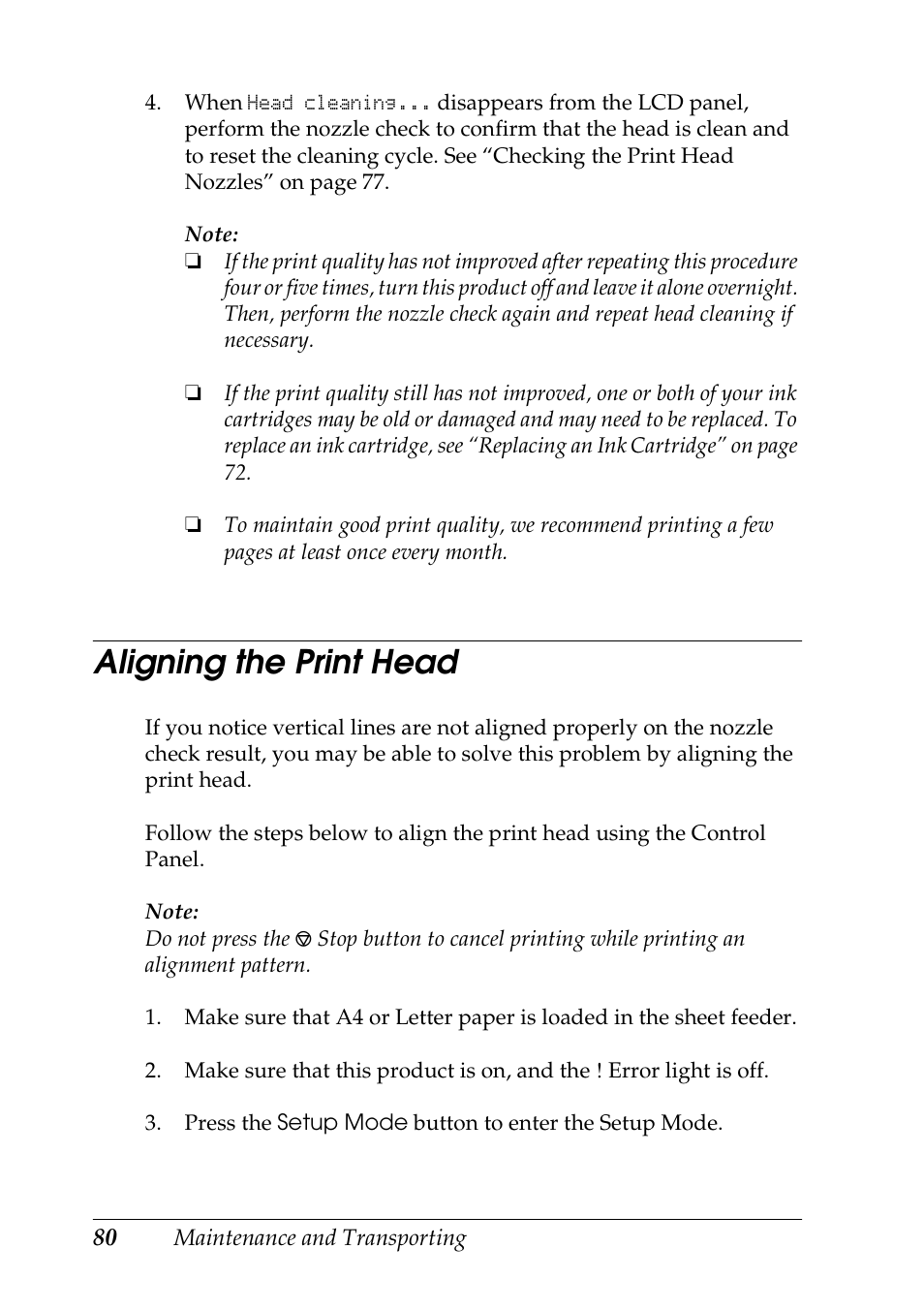 Aligning the print head | Epson STYLUS RX500 User Manual | Page 80 / 99