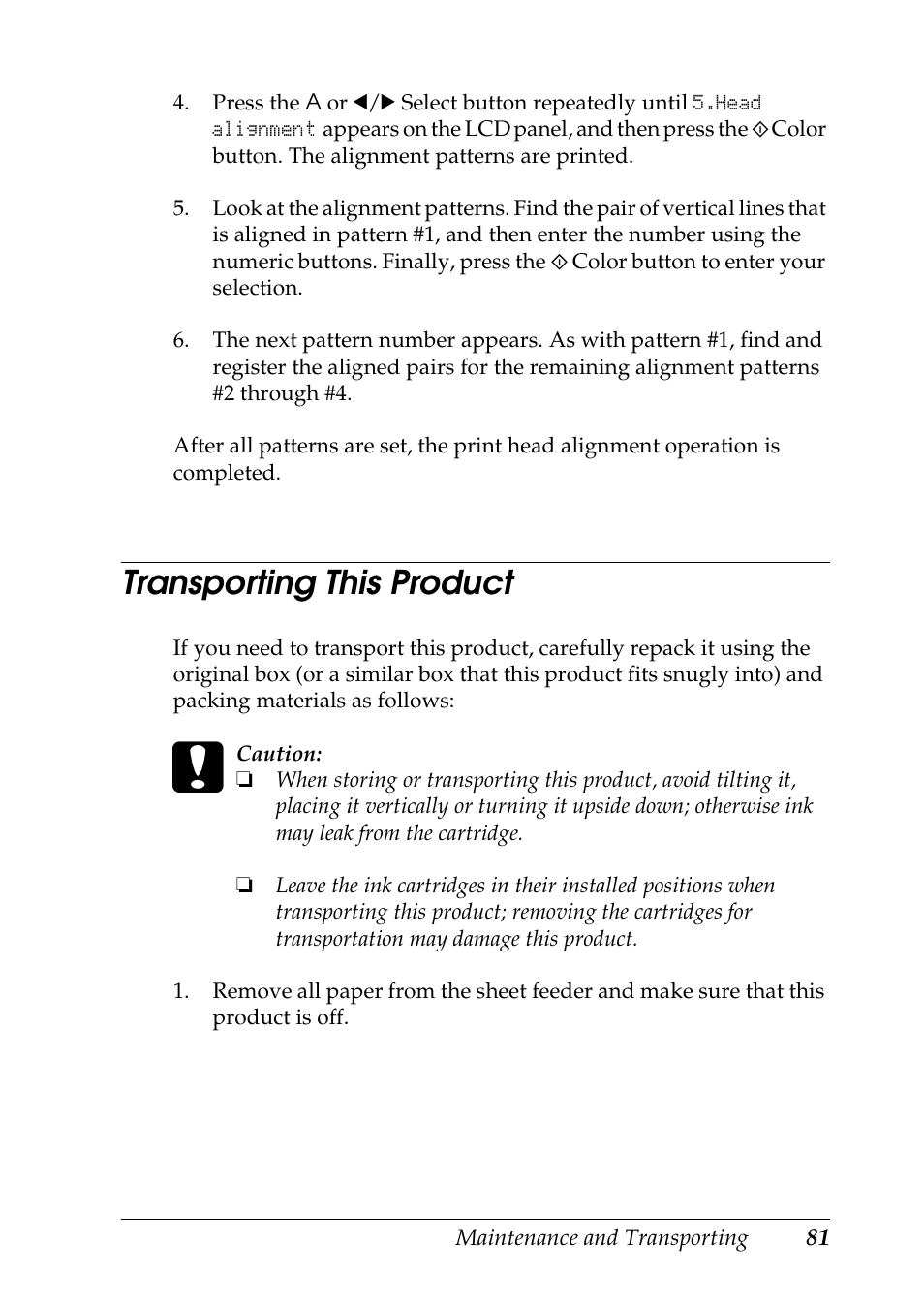 Transporting this product | Epson STYLUS RX500 User Manual | Page 81 / 99