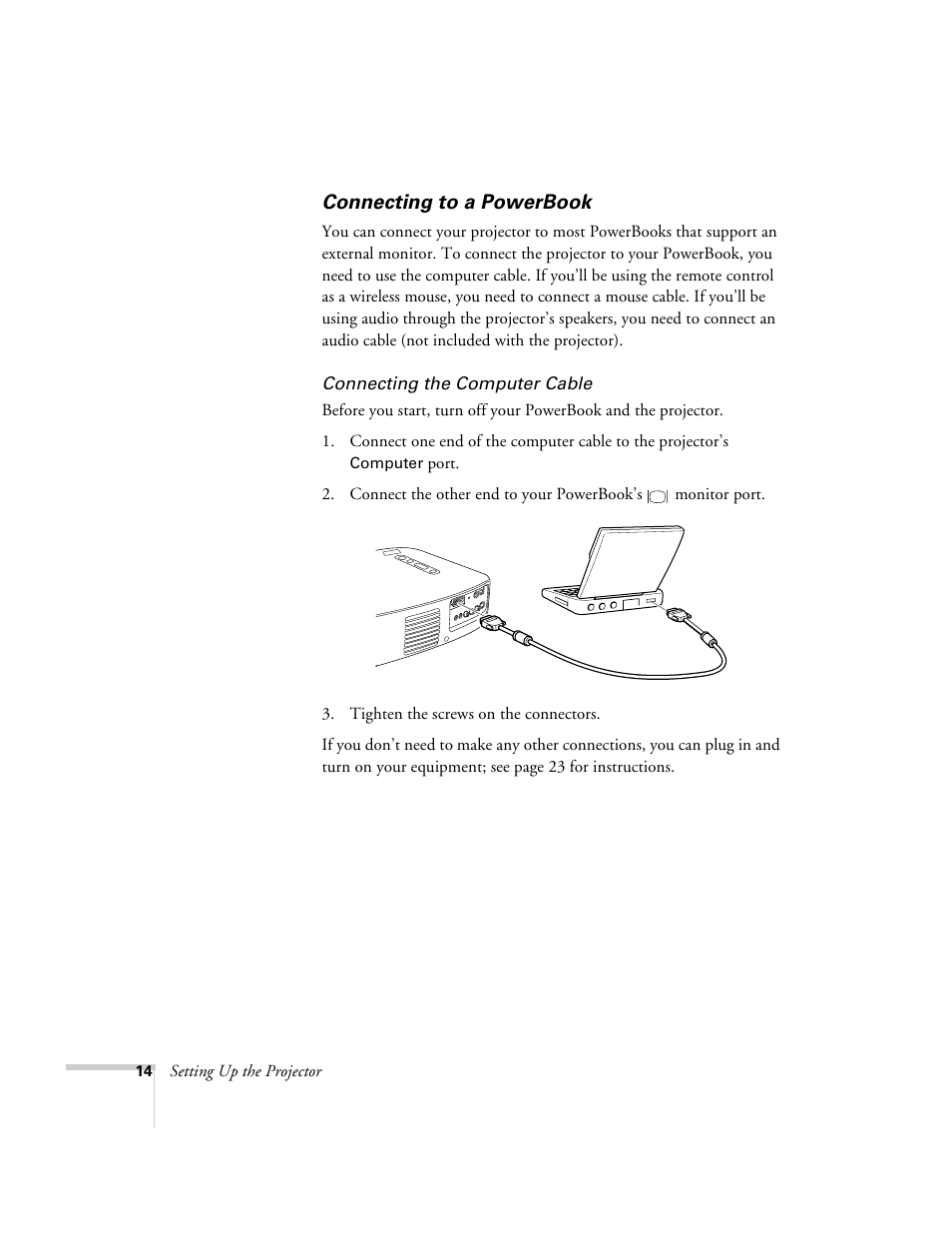 Connecting to a powerbook | Epson 51c User Manual | Page 19 / 86