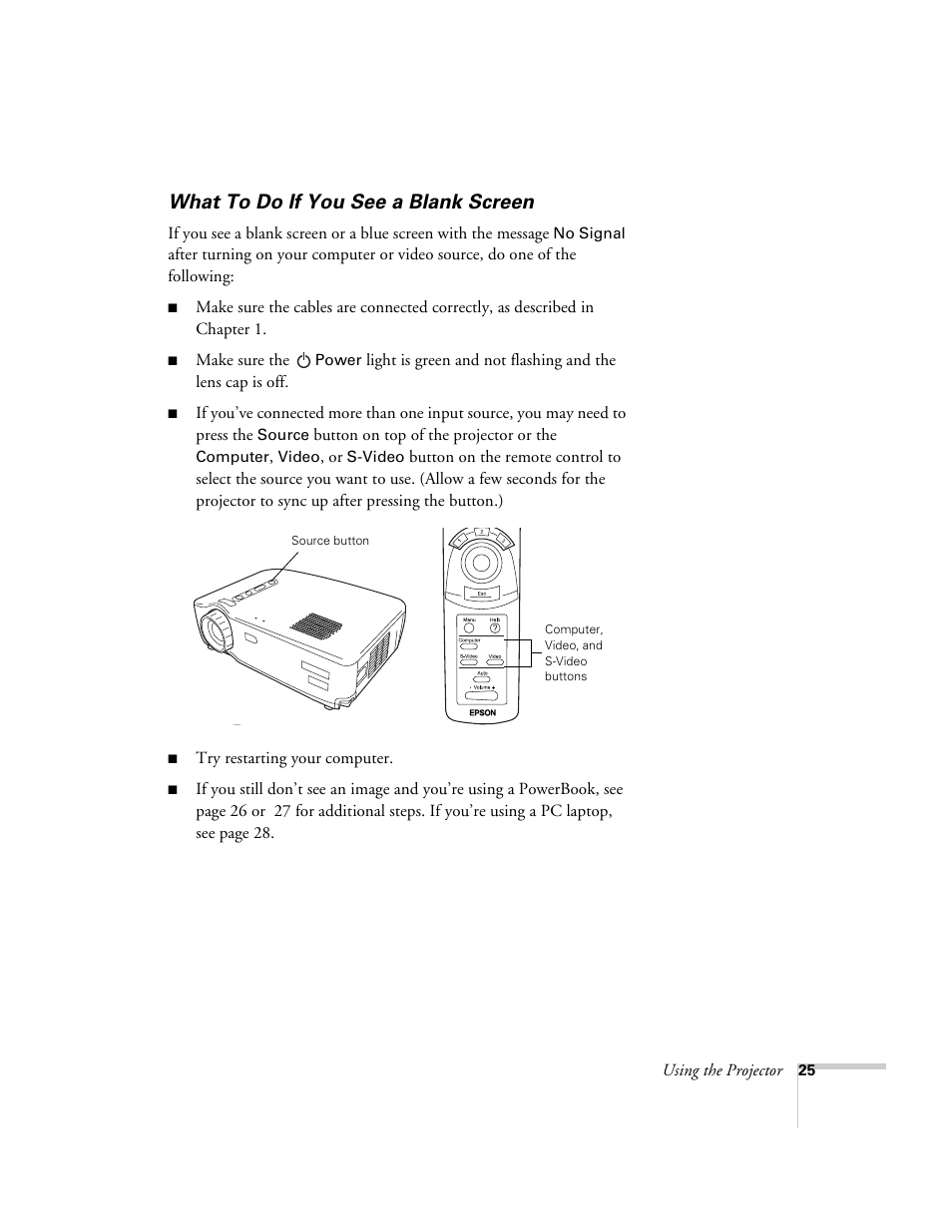 What to do if you see a blank screen | Epson 51c User Manual | Page 30 / 86