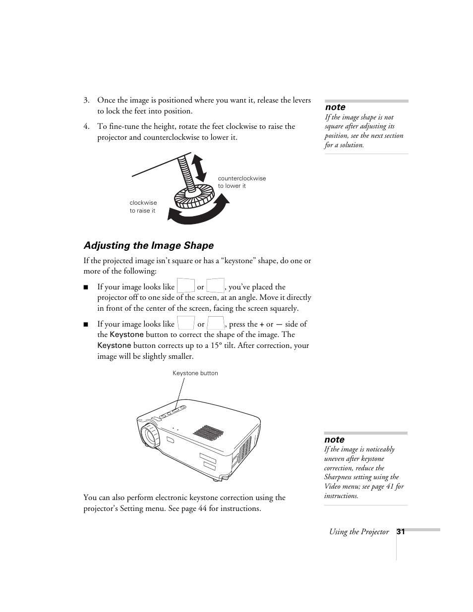 Adjusting the image shape | Epson 51c User Manual | Page 36 / 86