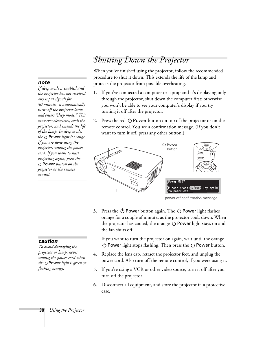 Shutting down the projector | Epson 51c User Manual | Page 43 / 86