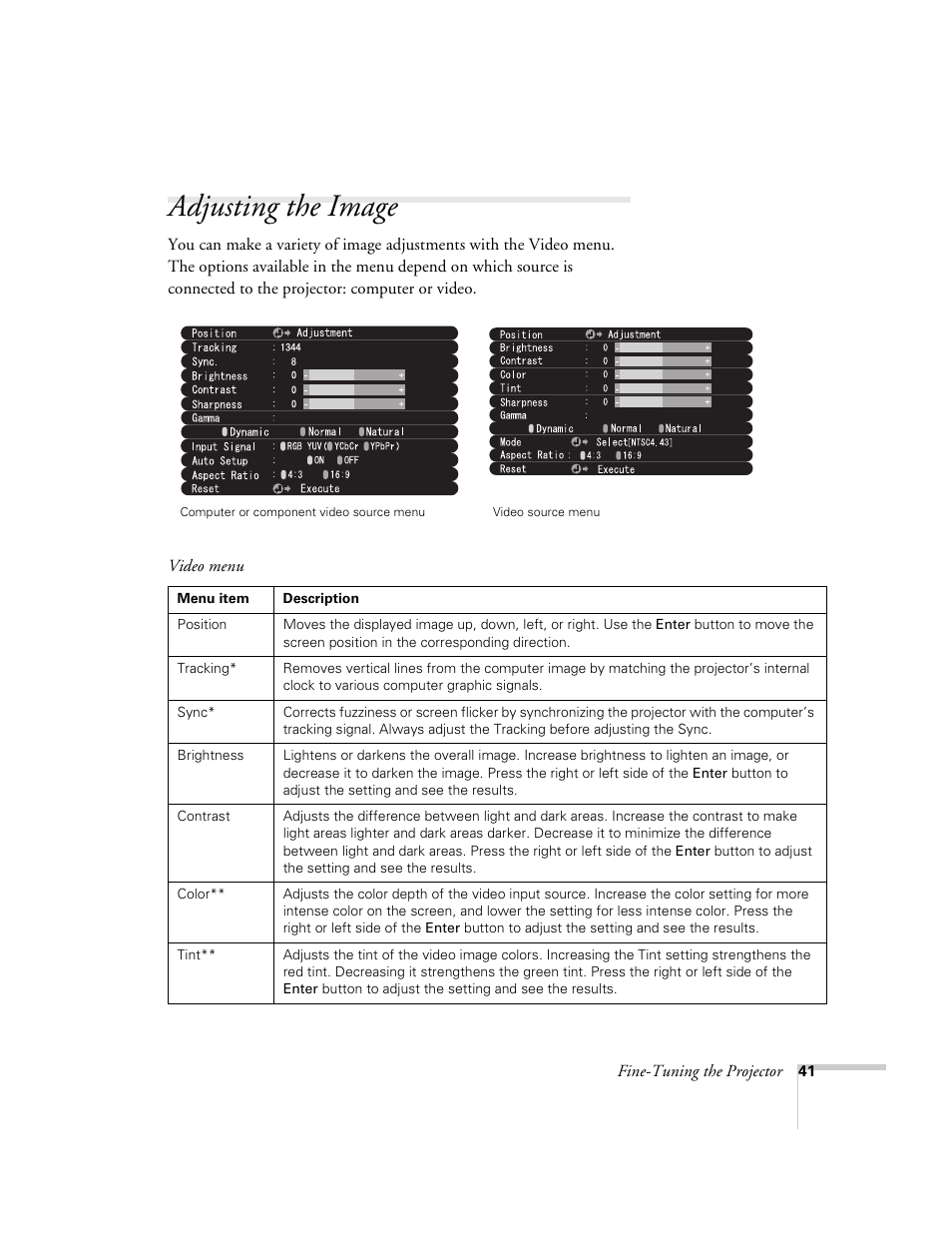 Adjusting the image | Epson 51c User Manual | Page 46 / 86